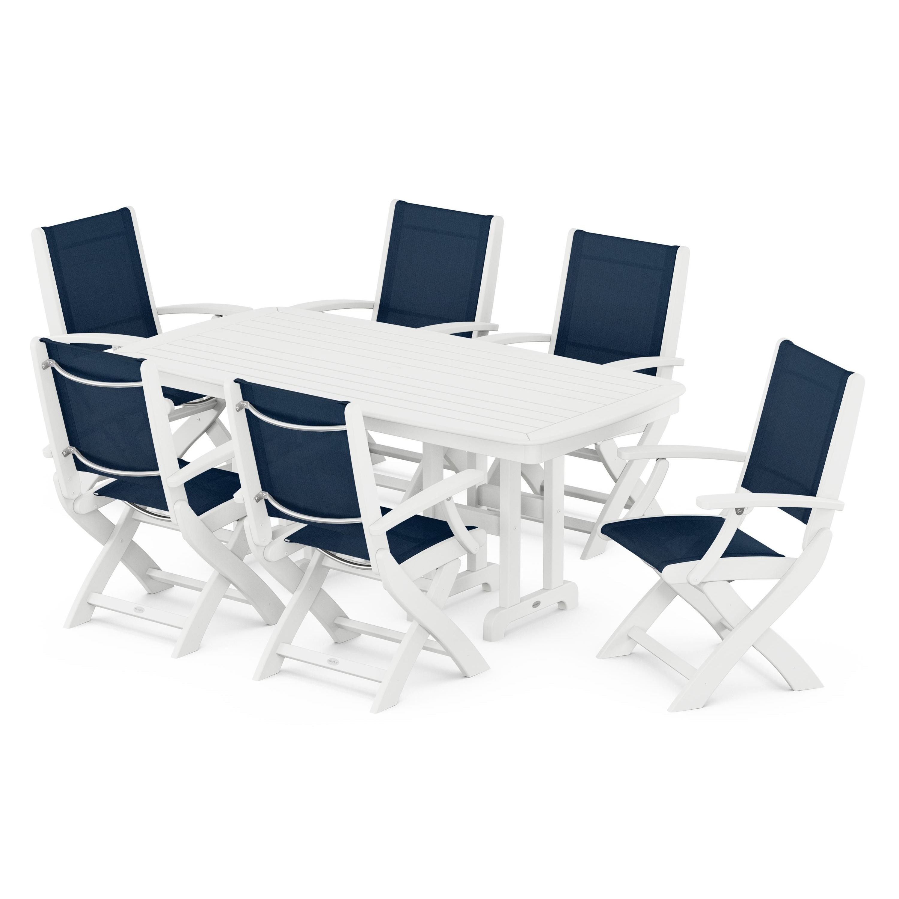 Coastal Folding Arm Chair 7-Piece Dining Set