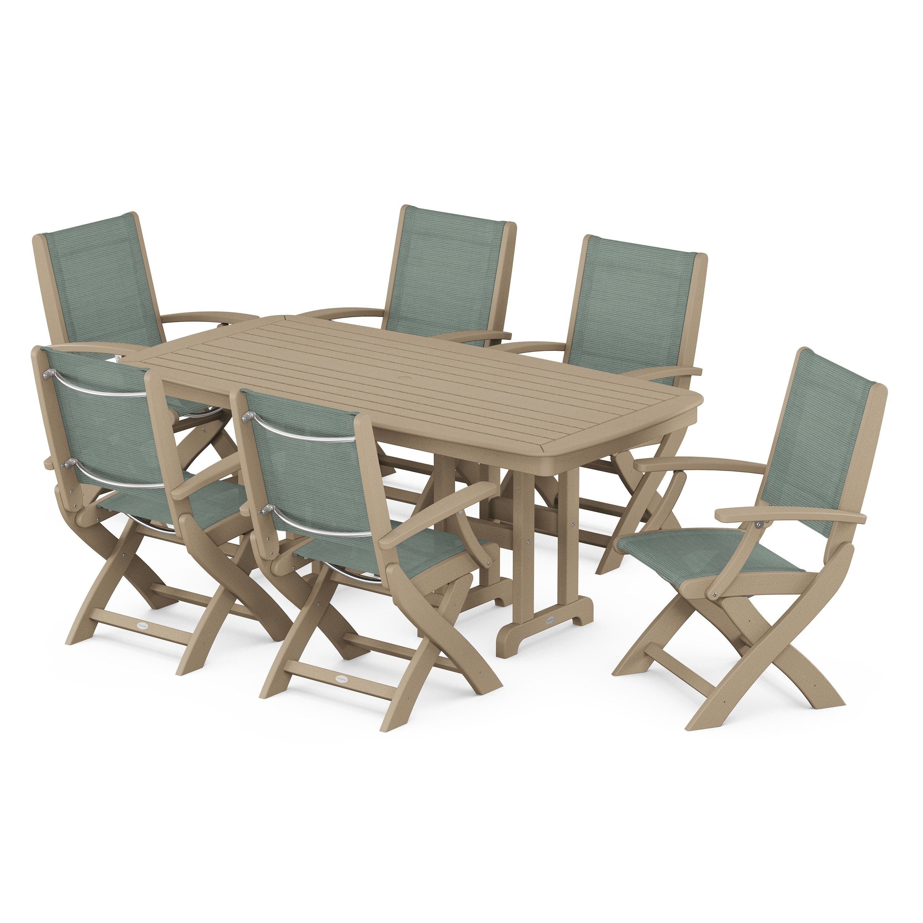 Coastal Folding Arm Chair 7-Piece Dining Set
