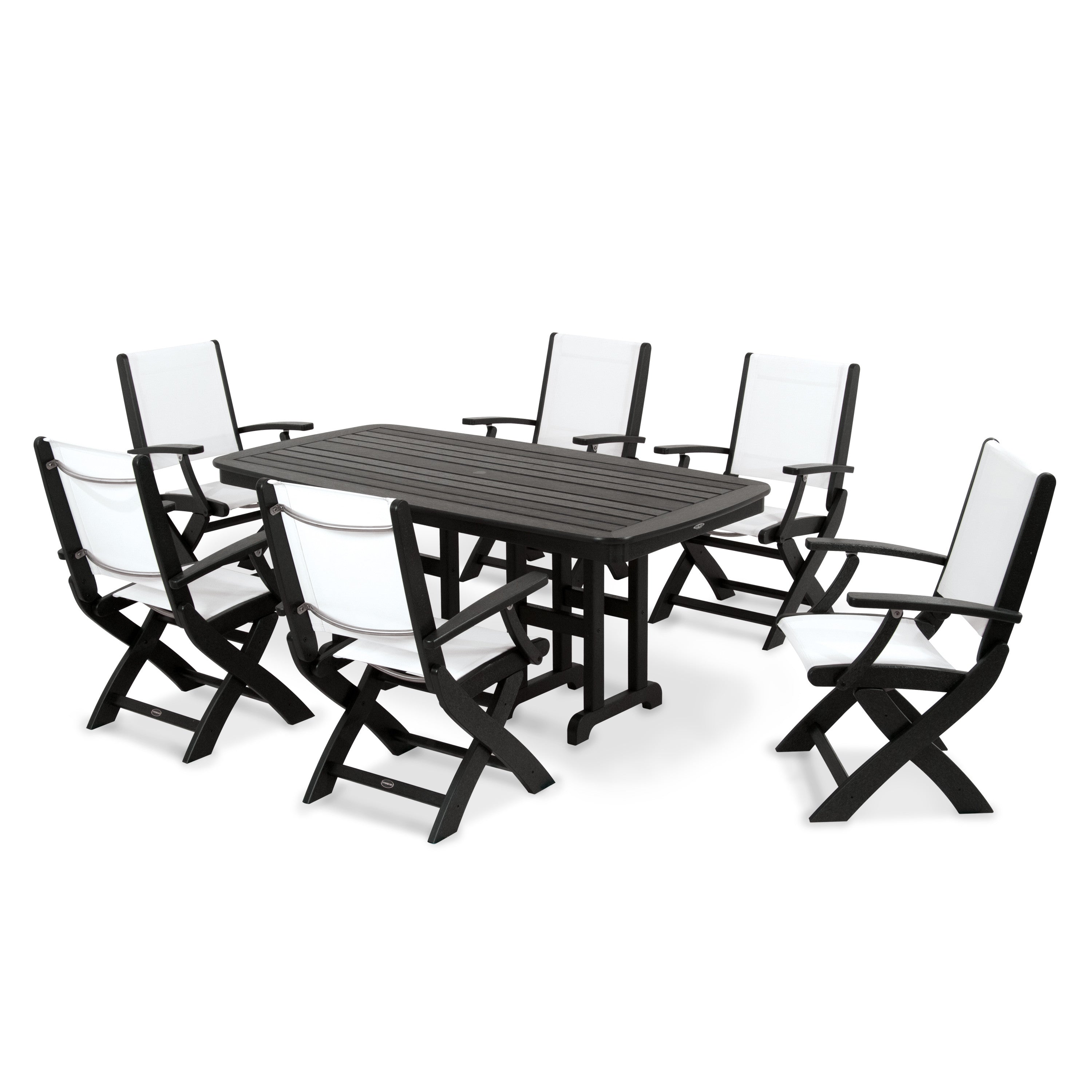 Coastal Folding Arm Chair 7-Piece Dining Set