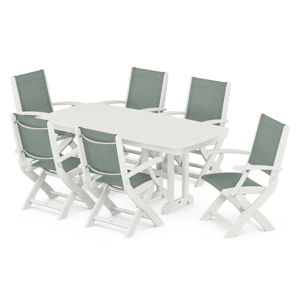 Coastal Folding Arm Chair 7-Piece Dining Set