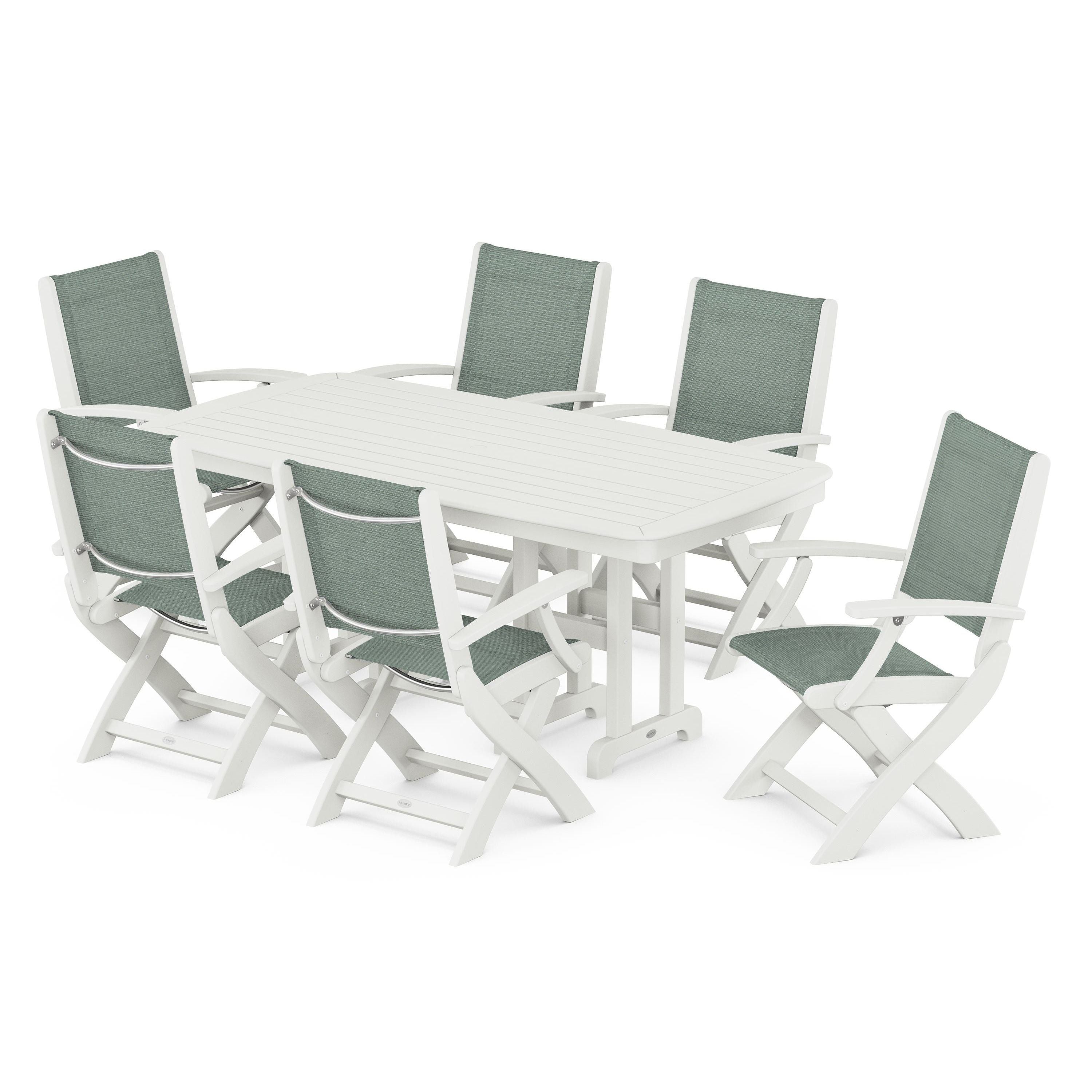 Coastal Folding Arm Chair 7-Piece Dining Set