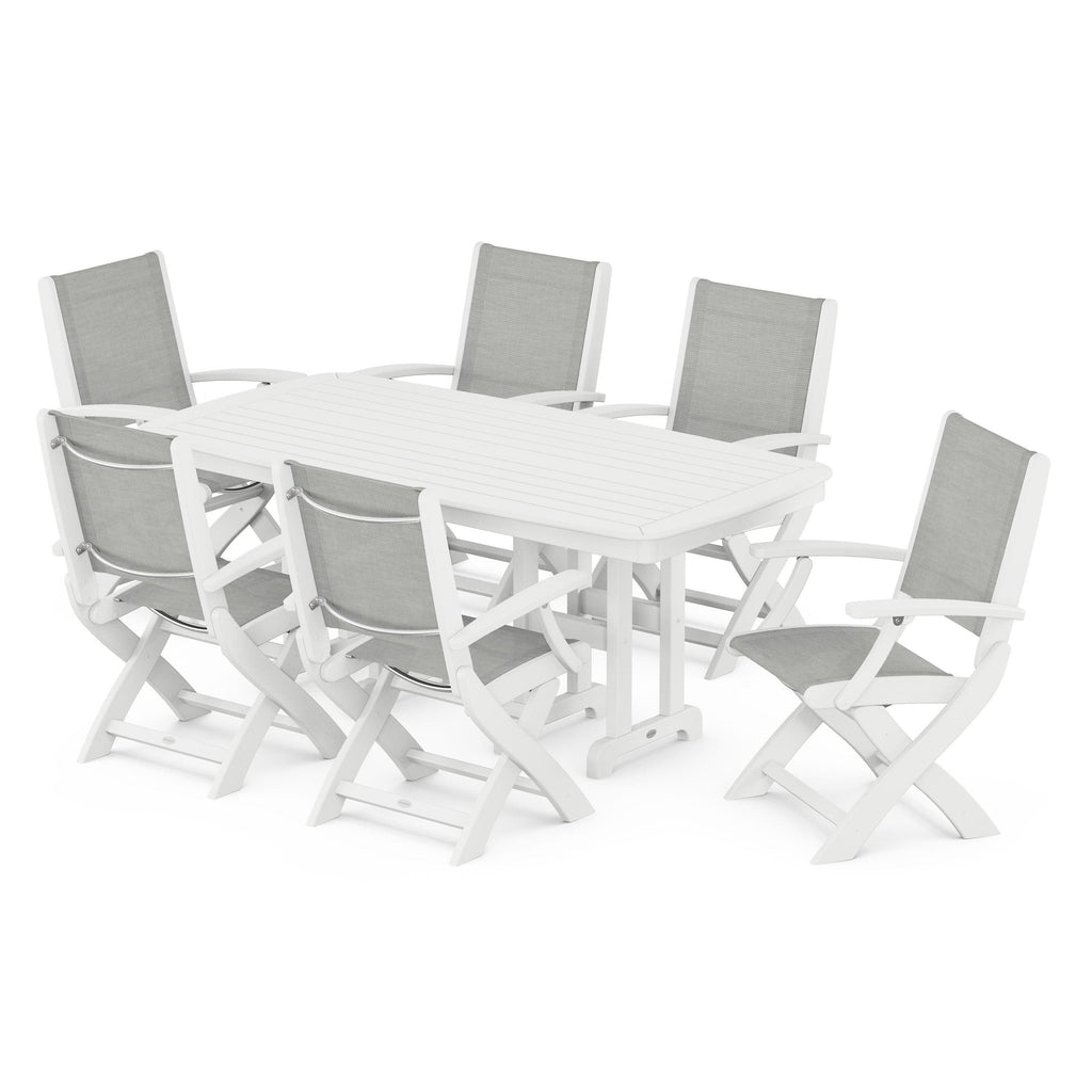 Coastal Folding Arm Chair 7-Piece Dining Set