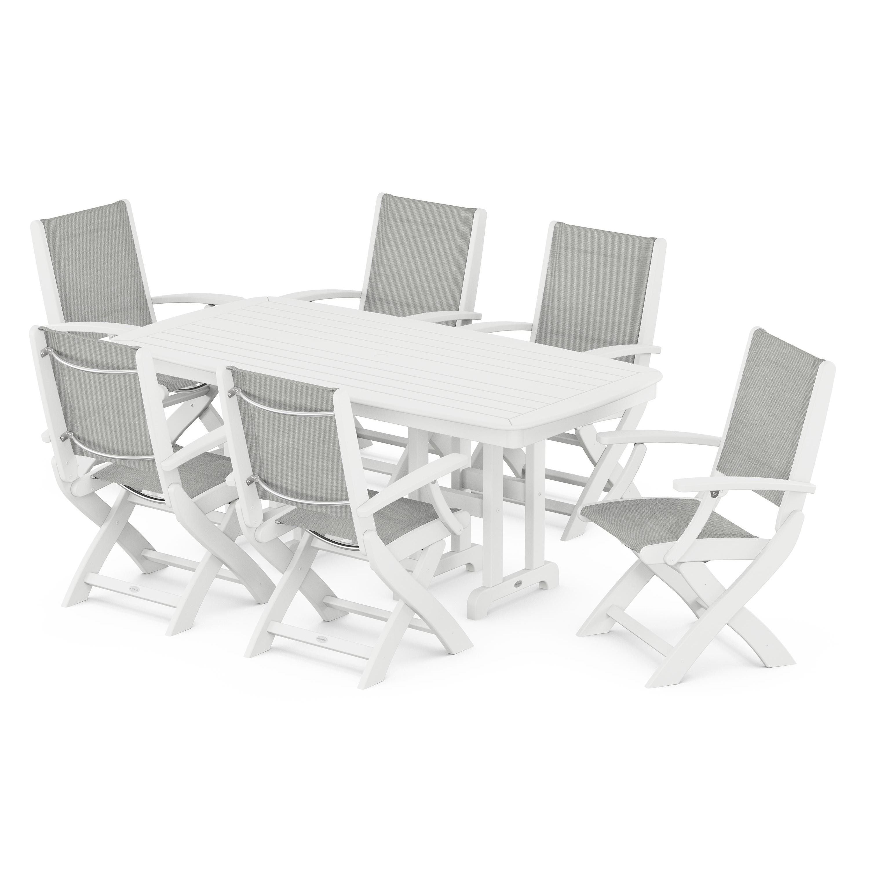 Coastal Folding Arm Chair 7-Piece Dining Set