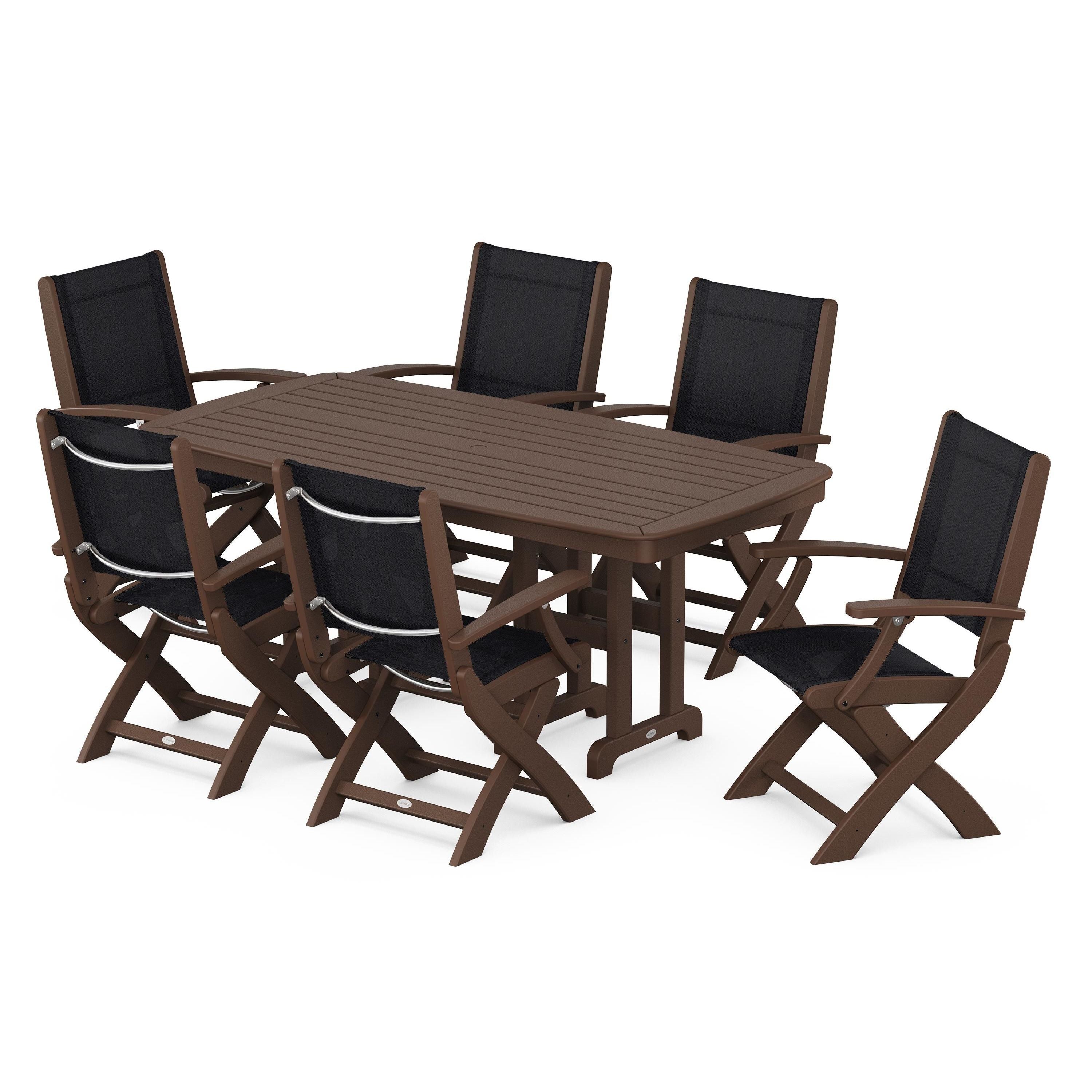 Coastal Folding Arm Chair 7-Piece Dining Set
