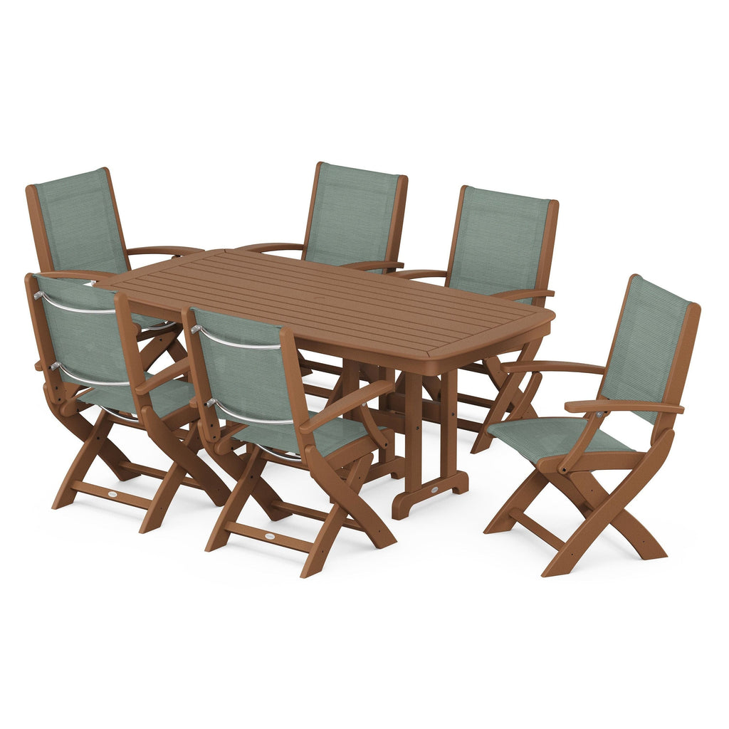 Coastal Folding Arm Chair 7-Piece Dining Set