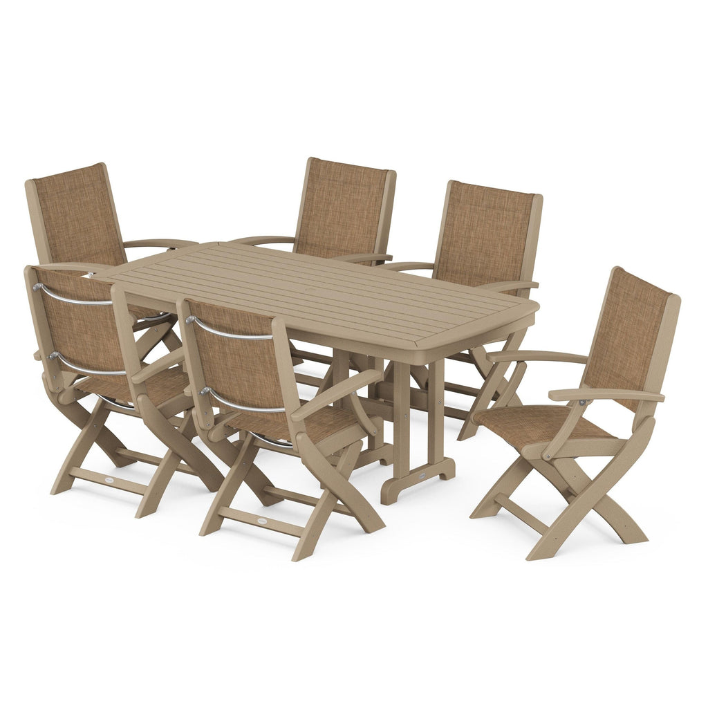 Coastal Folding Arm Chair 7-Piece Dining Set