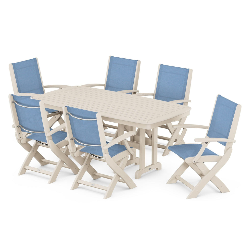 Coastal Folding Arm Chair 7-Piece Dining Set