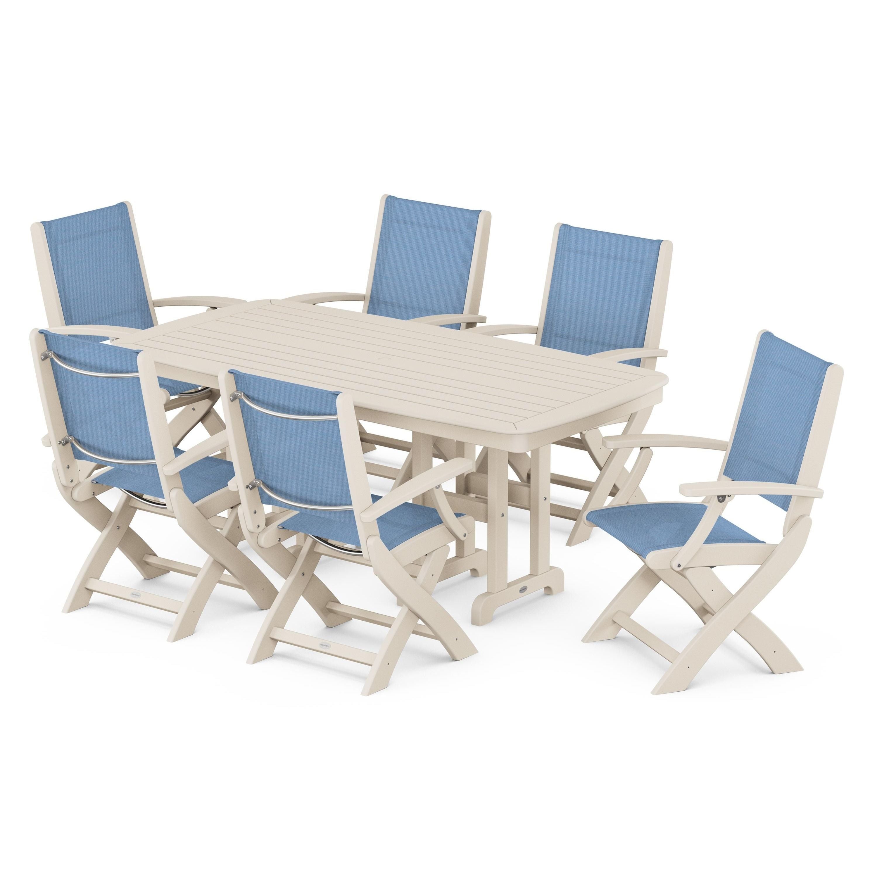 Coastal Folding Arm Chair 7-Piece Dining Set