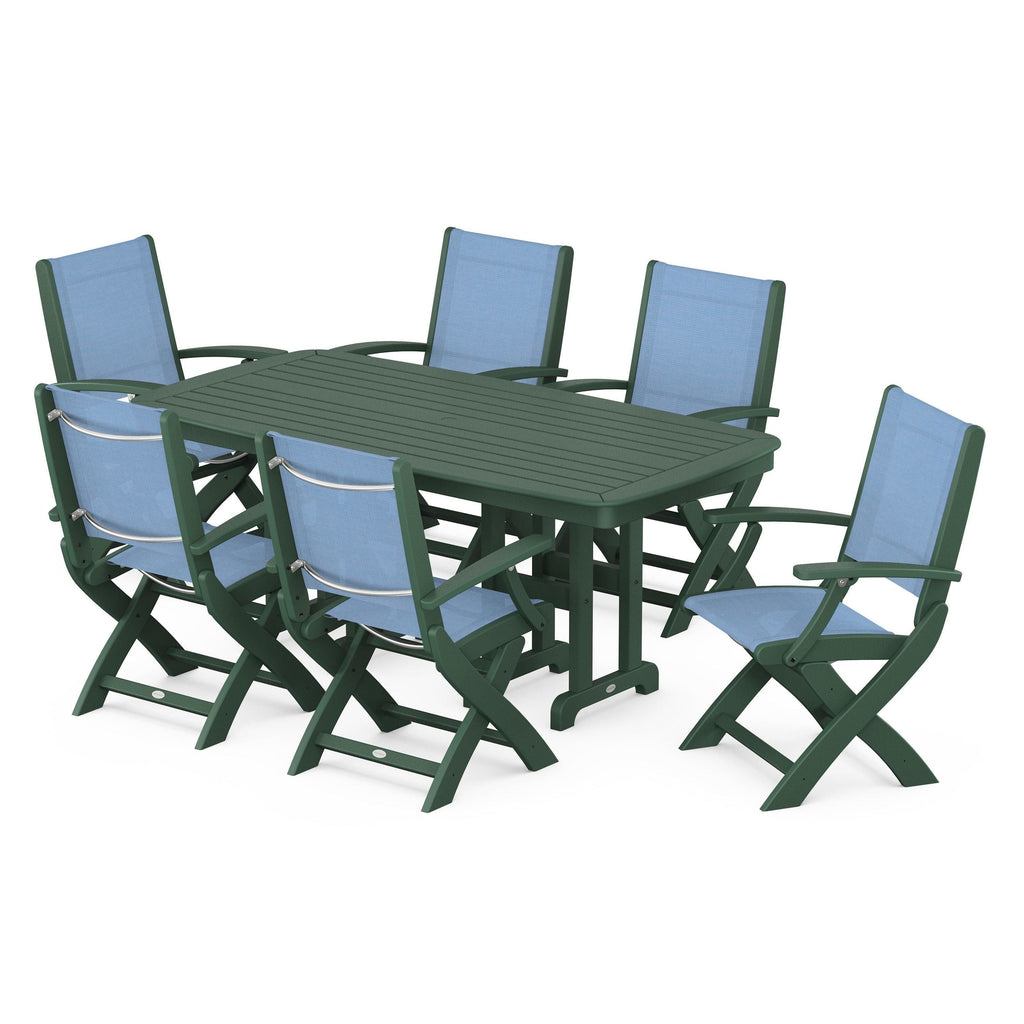 Coastal Folding Arm Chair 7-Piece Dining Set
