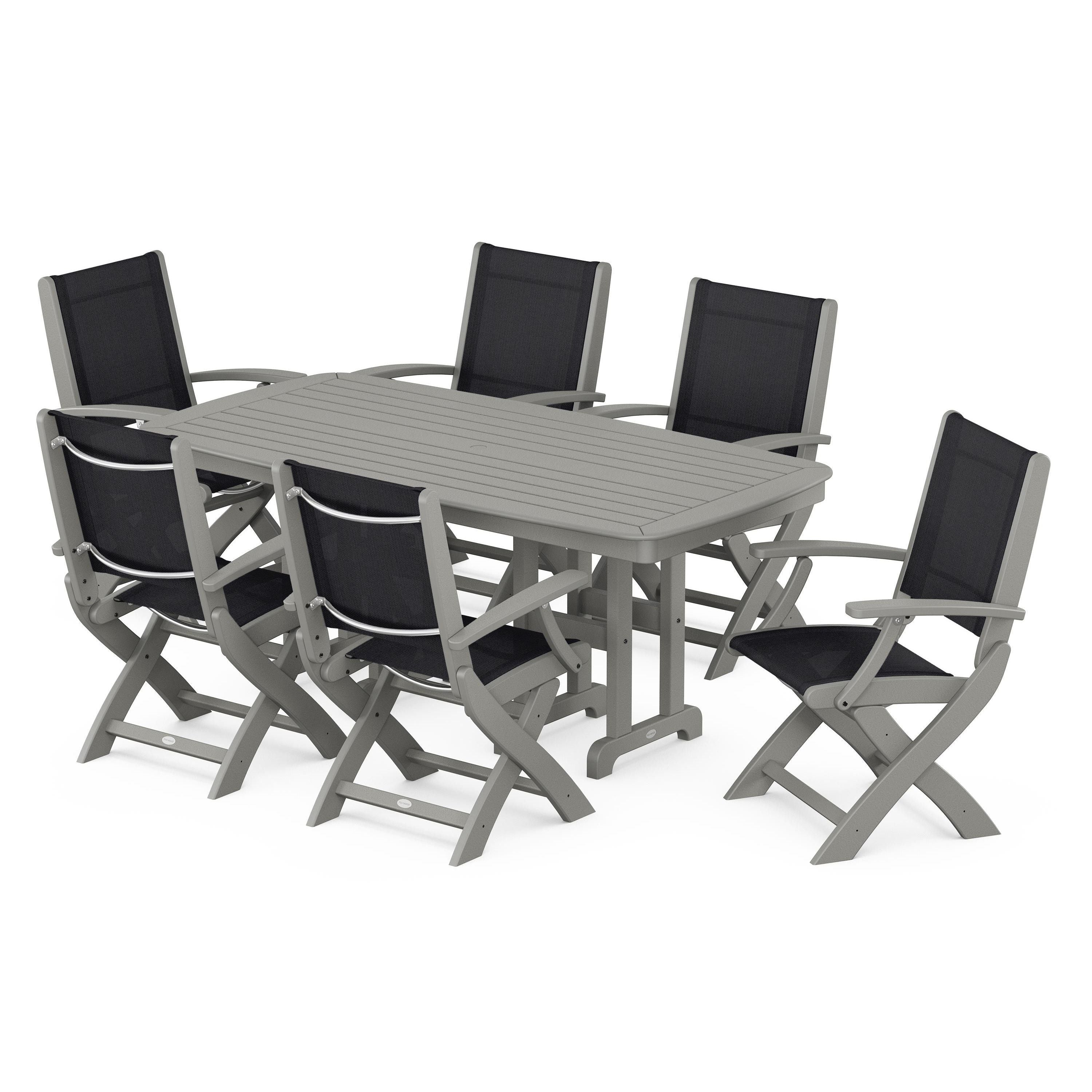 Coastal Folding Arm Chair 7-Piece Dining Set