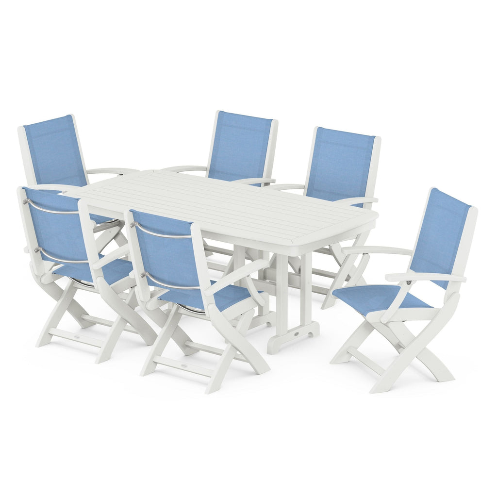 Coastal Folding Arm Chair 7-Piece Dining Set