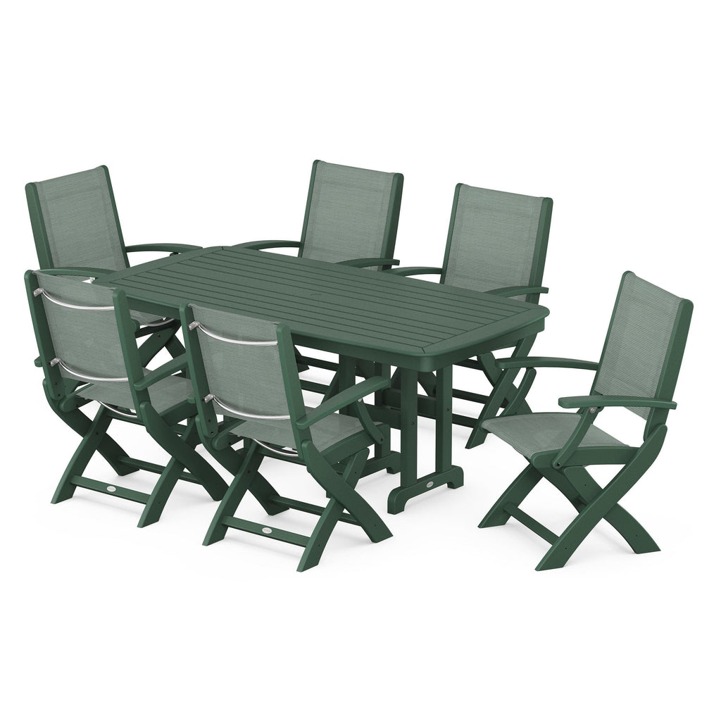 Coastal Folding Arm Chair 7-Piece Dining Set