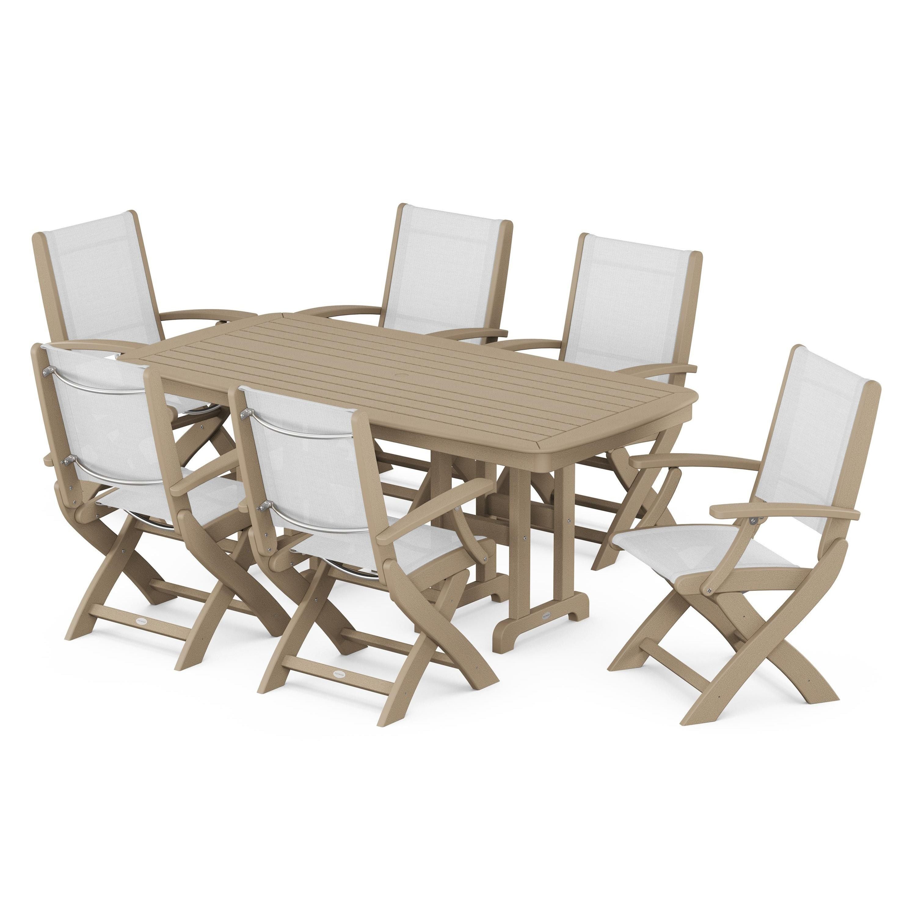 Coastal Folding Arm Chair 7-Piece Dining Set