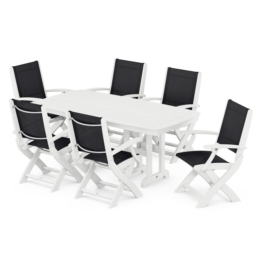 Coastal Folding Arm Chair 7-Piece Dining Set
