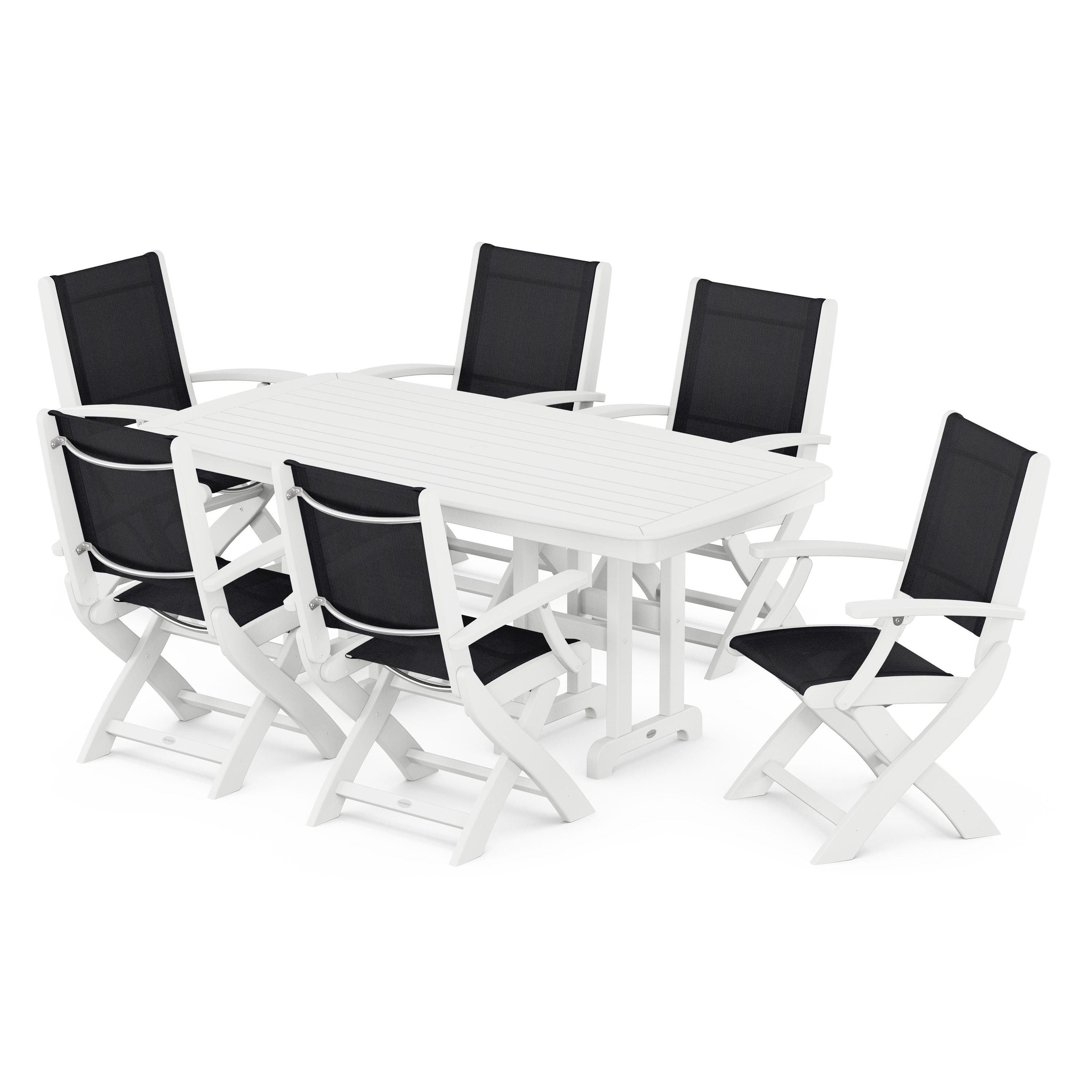 Coastal Folding Arm Chair 7-Piece Dining Set