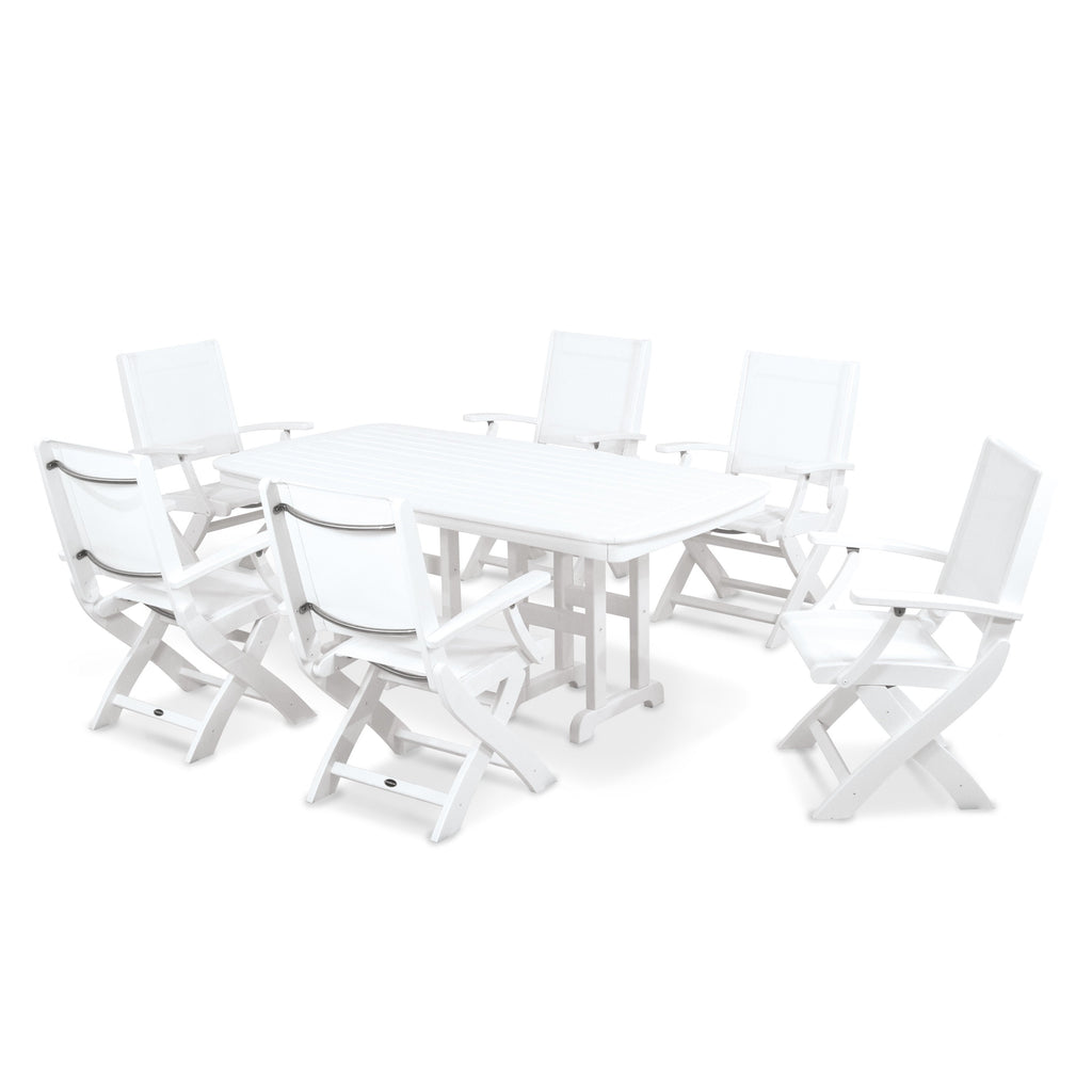 Coastal Folding Arm Chair 7-Piece Dining Set