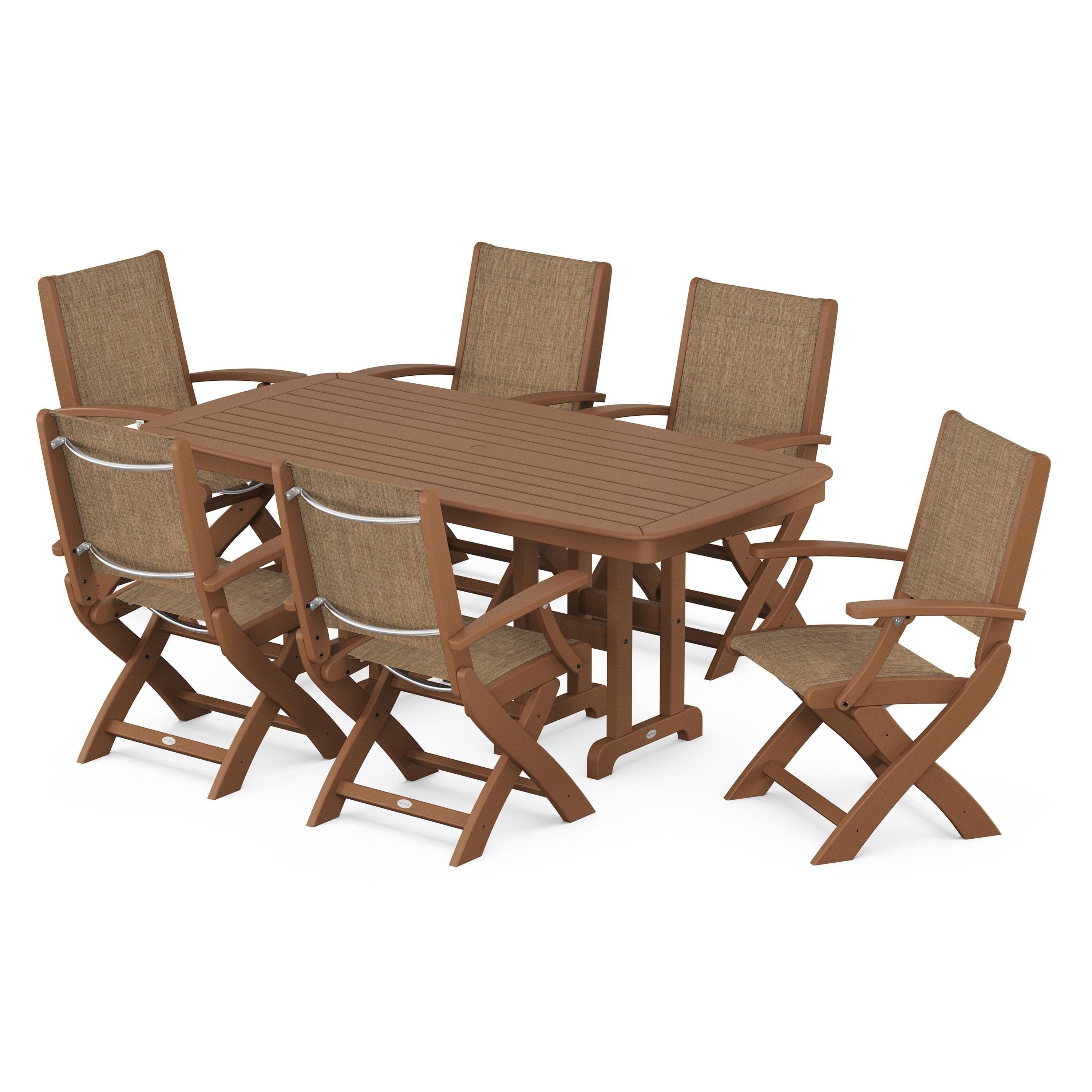 Coastal Folding Arm Chair 7-Piece Dining Set