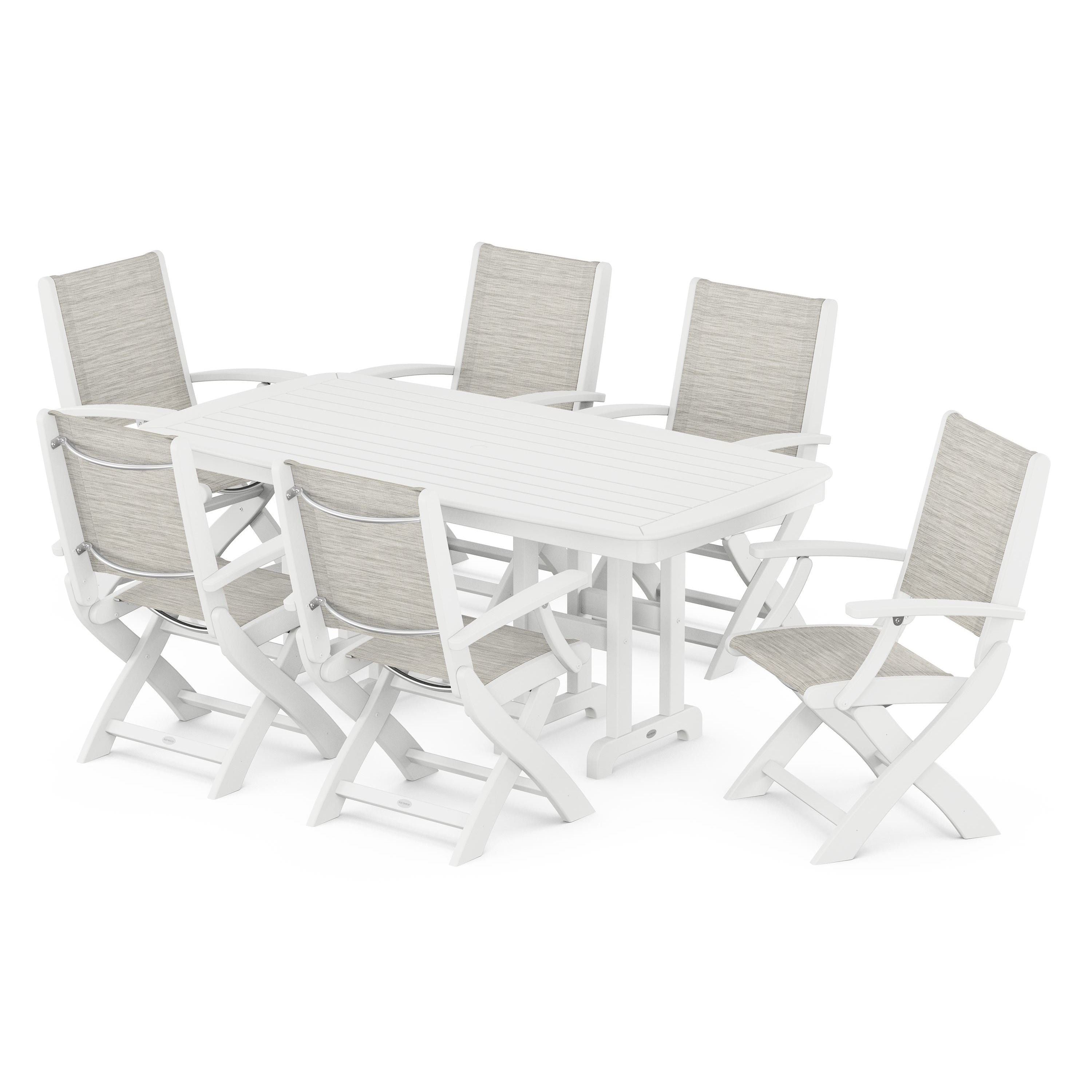 Coastal Folding Arm Chair 7-Piece Dining Set