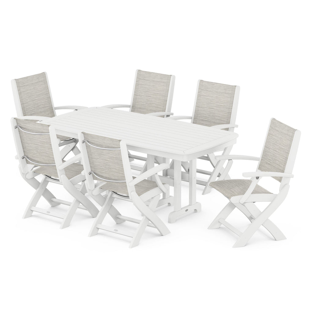 Coastal Folding Arm Chair 7-Piece Dining Set