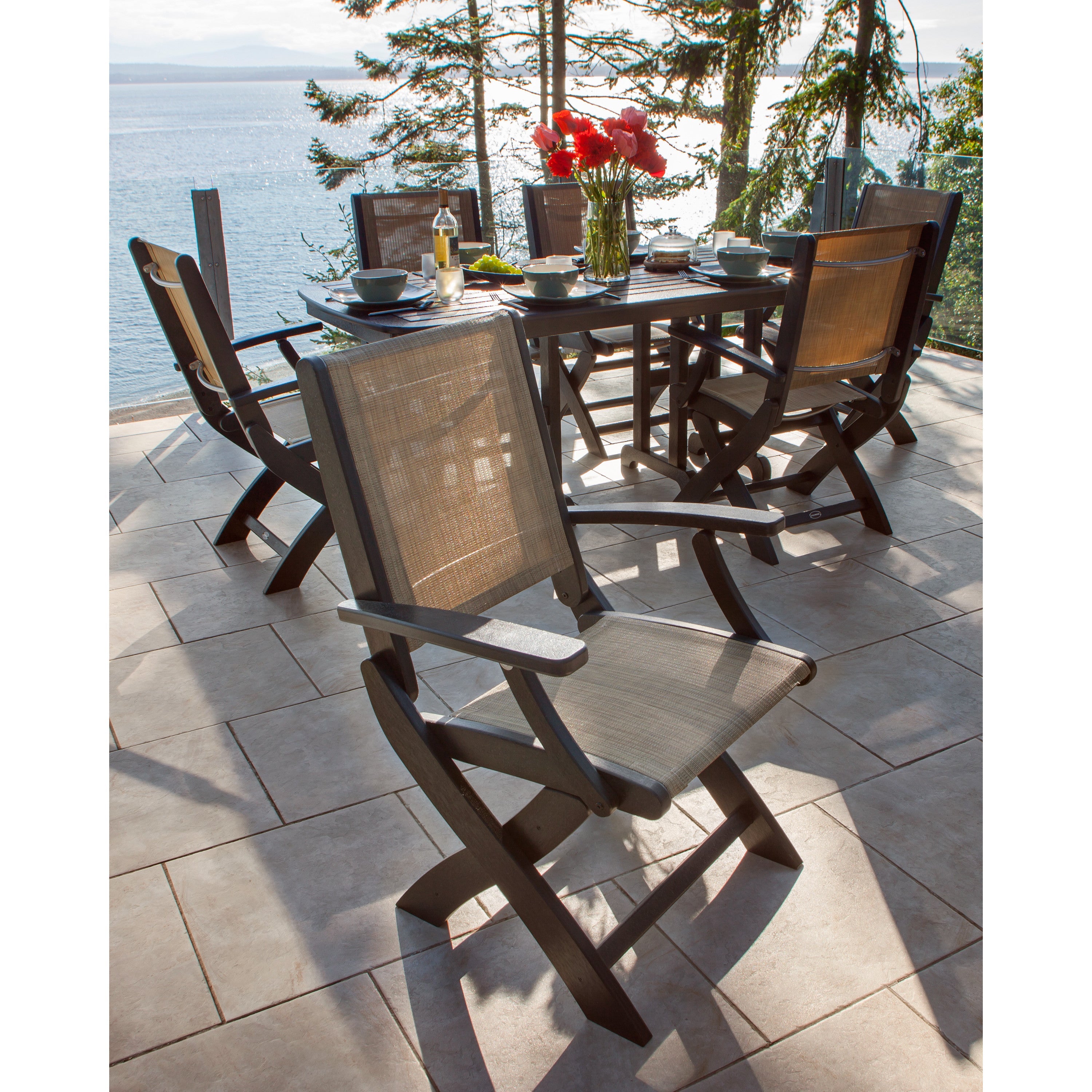 Coastal Folding Arm Chair 7-Piece Dining Set