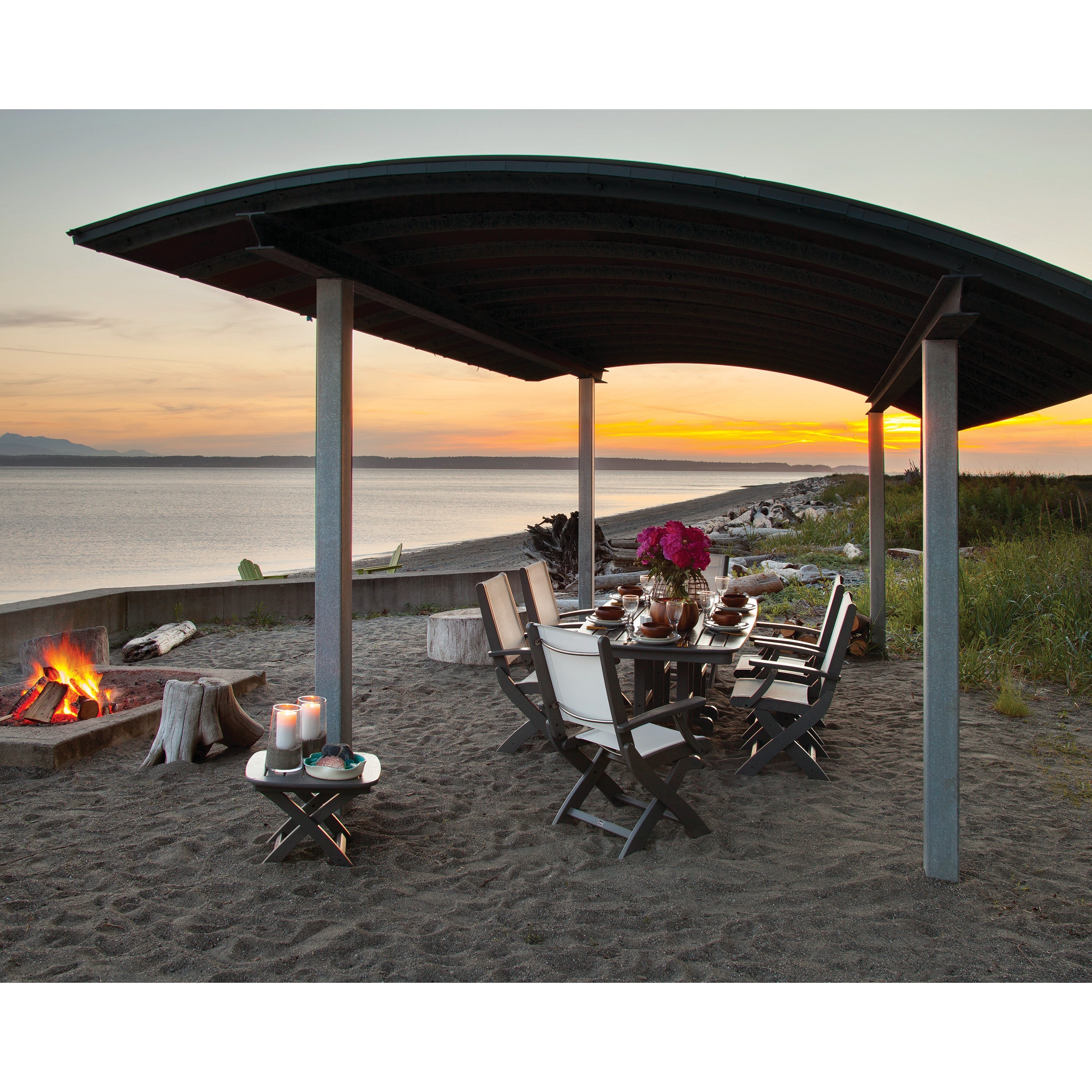 Coastal Folding Arm Chair 7-Piece Dining Set
