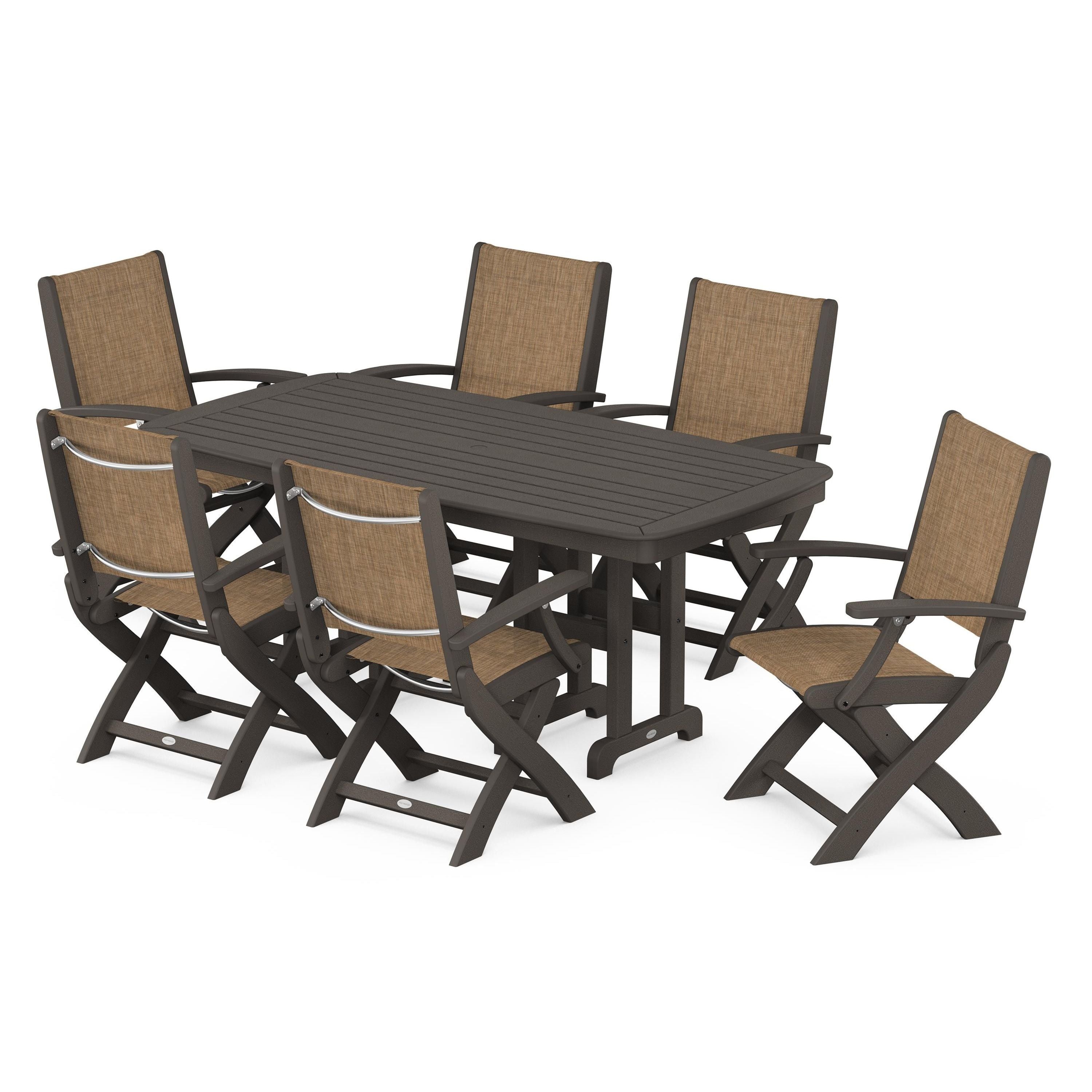 Coastal Folding Arm Chair 7-Piece Dining Set