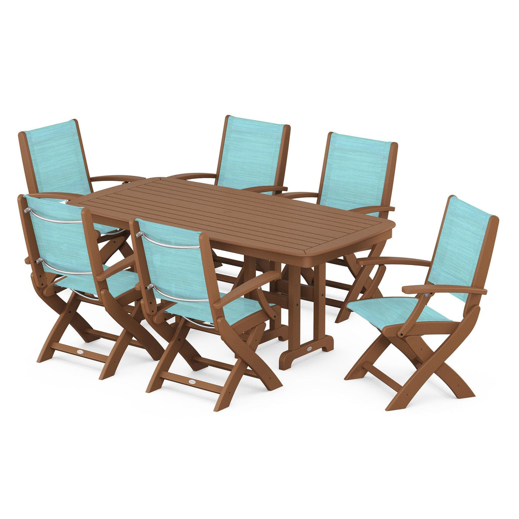 Coastal Folding Arm Chair 7-Piece Dining Set