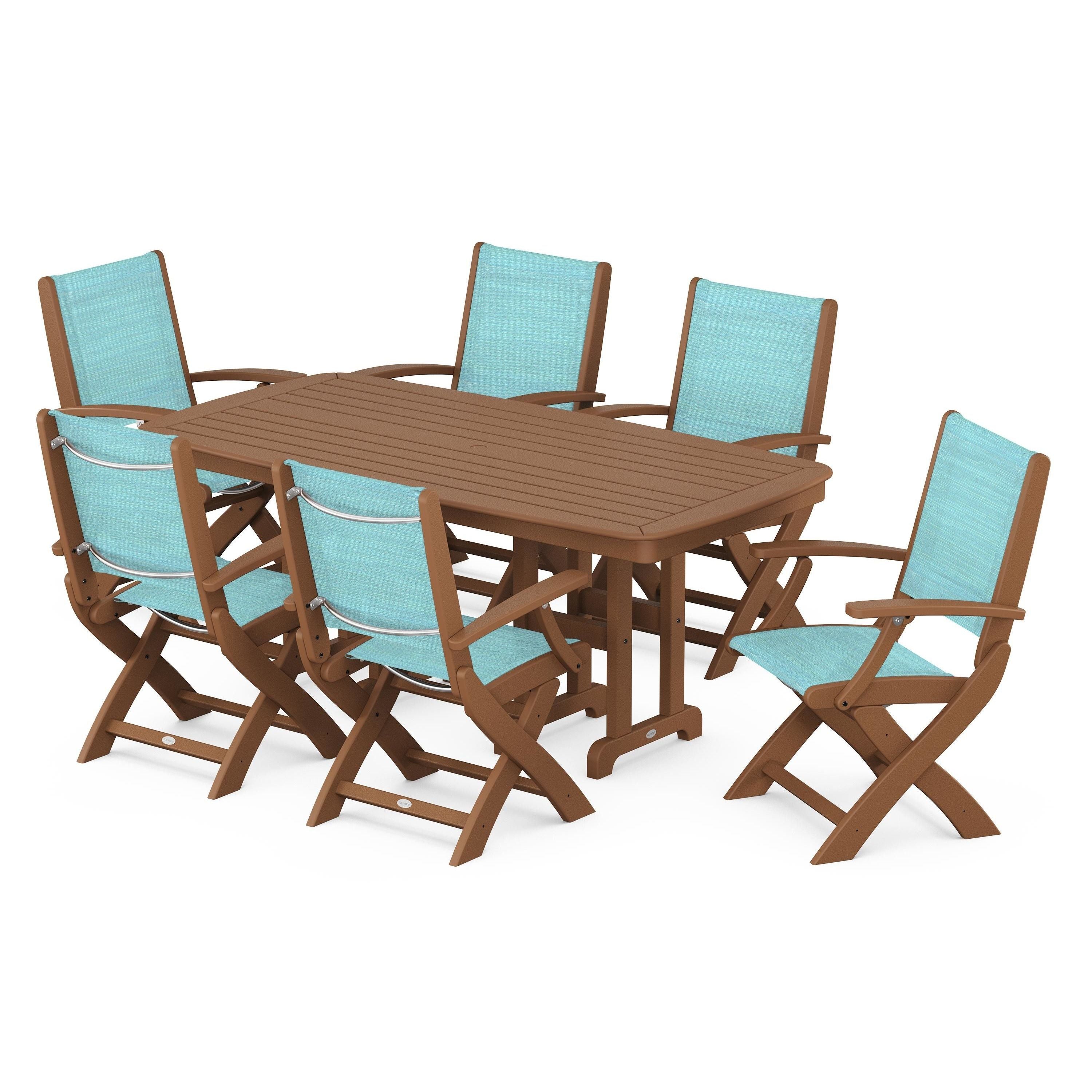 Coastal Folding Arm Chair 7-Piece Dining Set