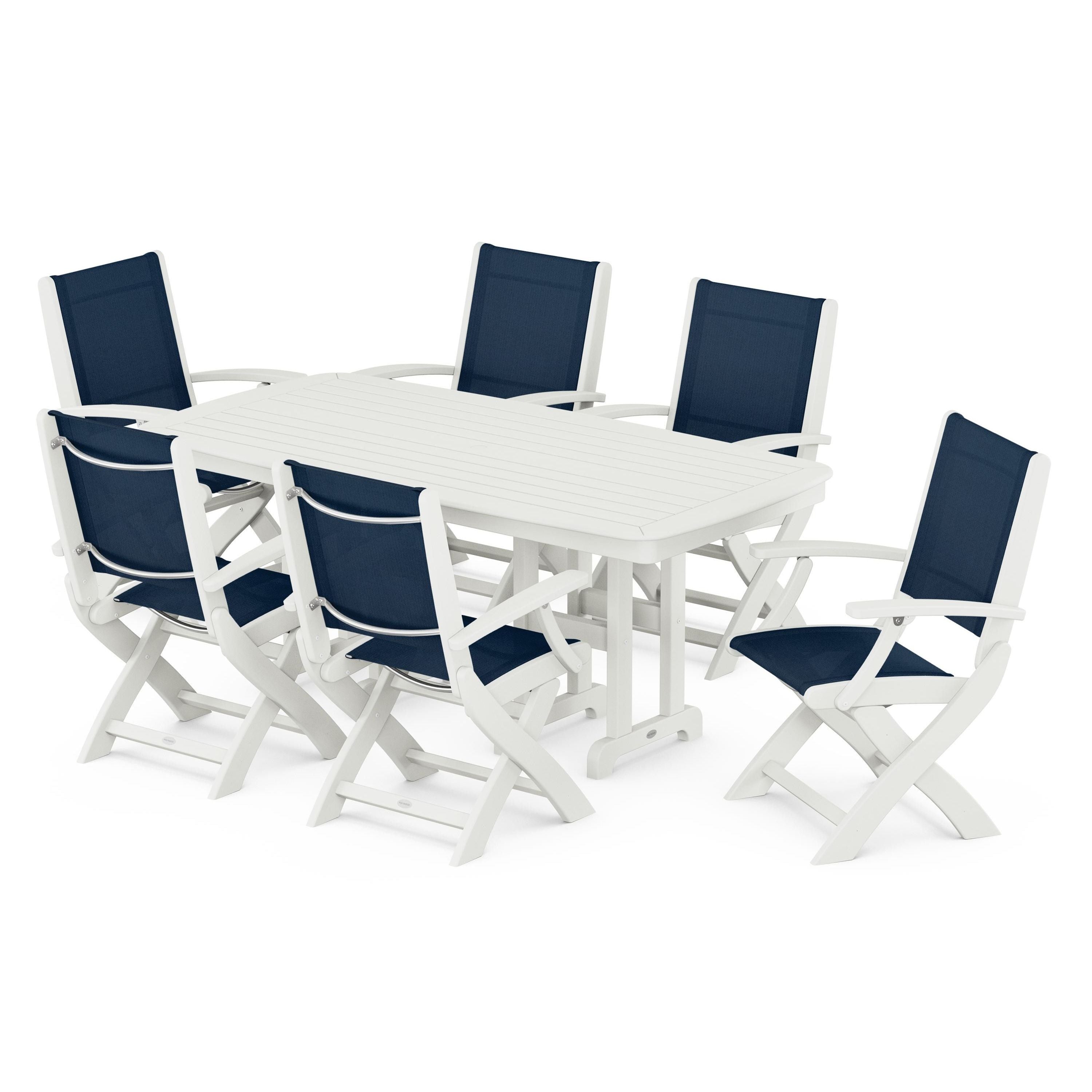 Coastal Folding Arm Chair 7-Piece Dining Set
