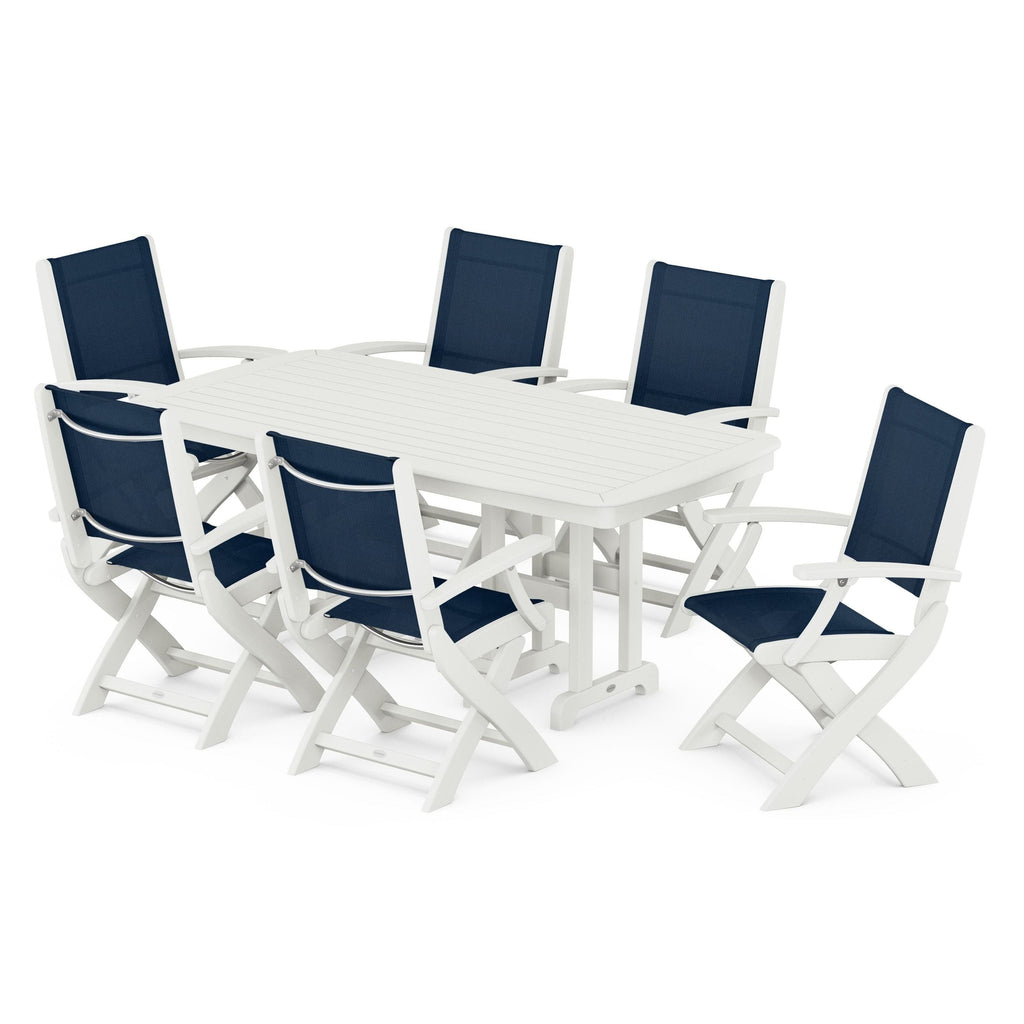 Coastal Folding Arm Chair 7-Piece Dining Set