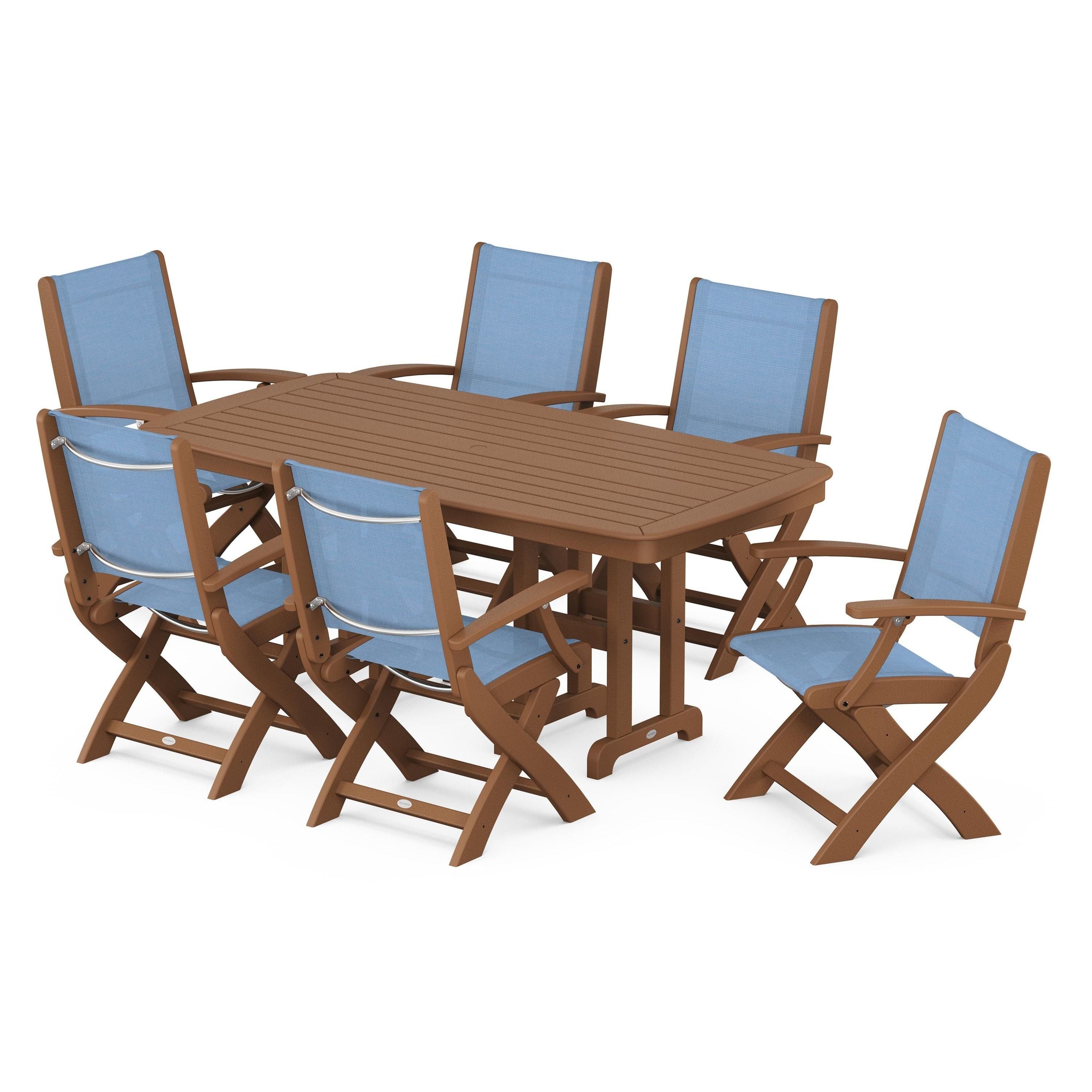 Coastal Folding Arm Chair 7-Piece Dining Set
