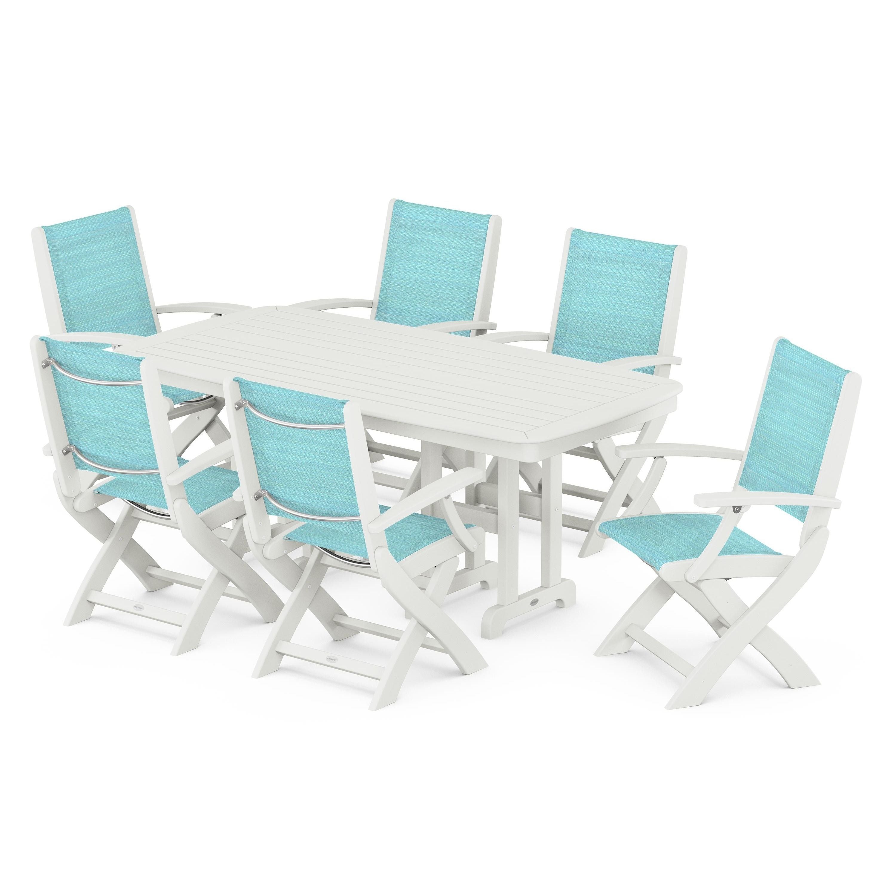 Coastal Folding Arm Chair 7-Piece Dining Set