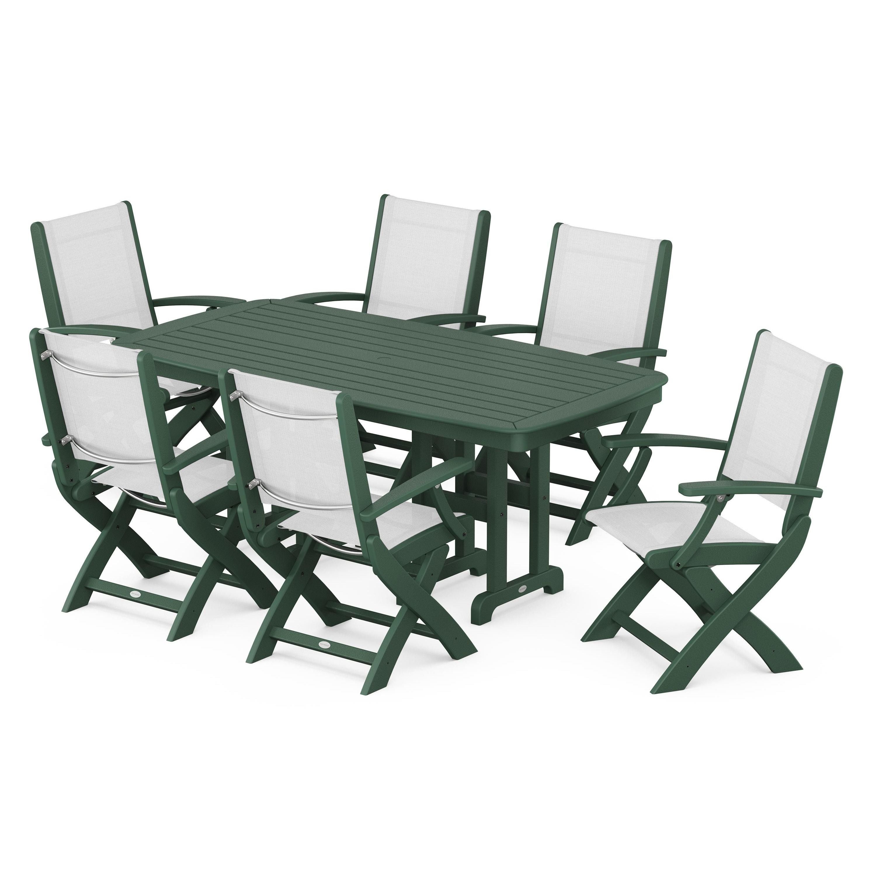Coastal Folding Arm Chair 7-Piece Dining Set