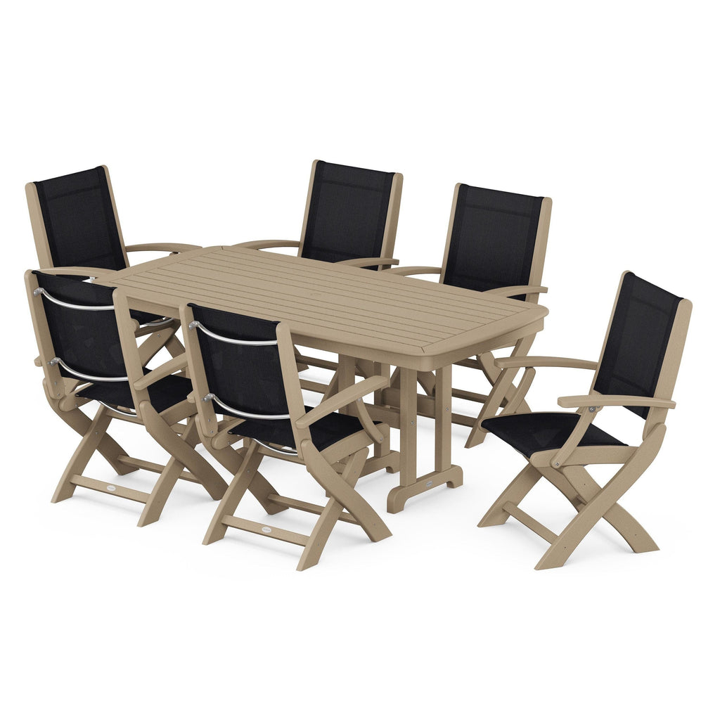Coastal Folding Arm Chair 7-Piece Dining Set