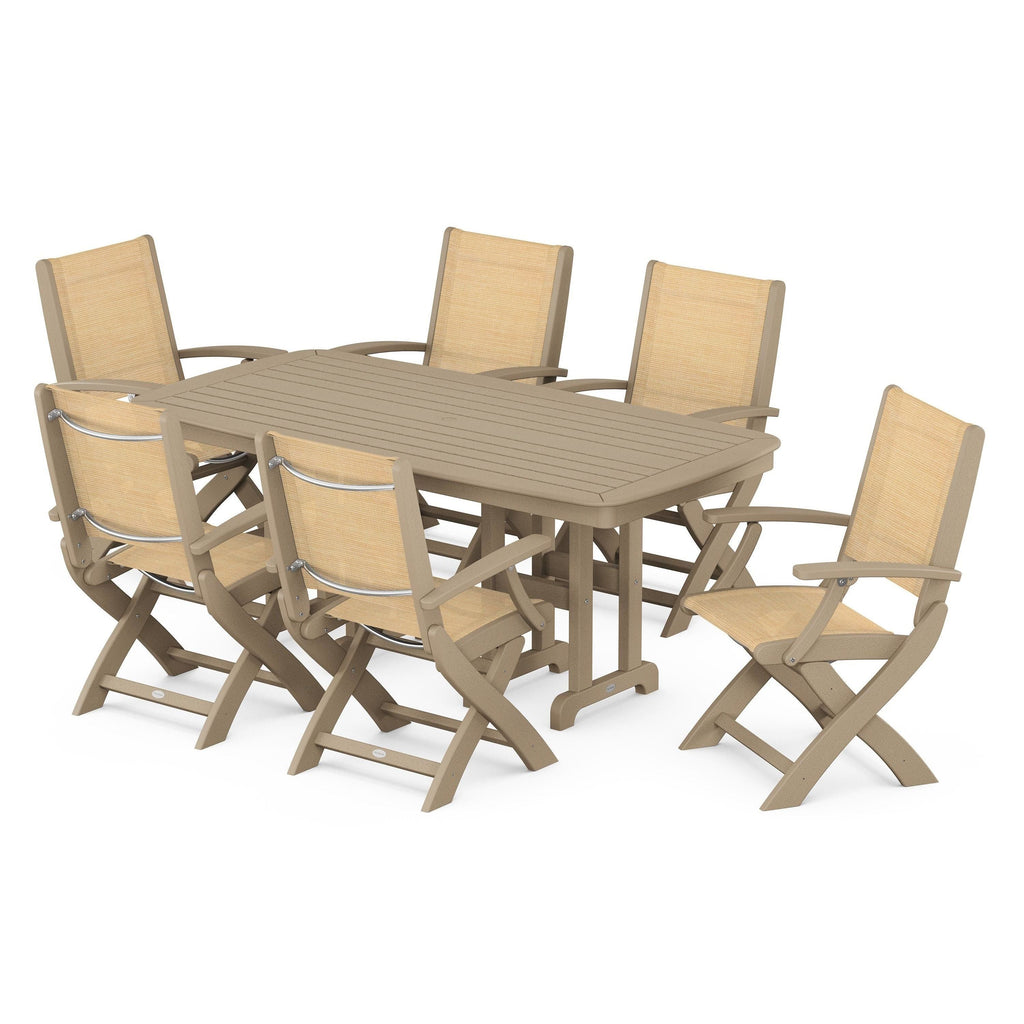 Coastal Folding Arm Chair 7-Piece Dining Set