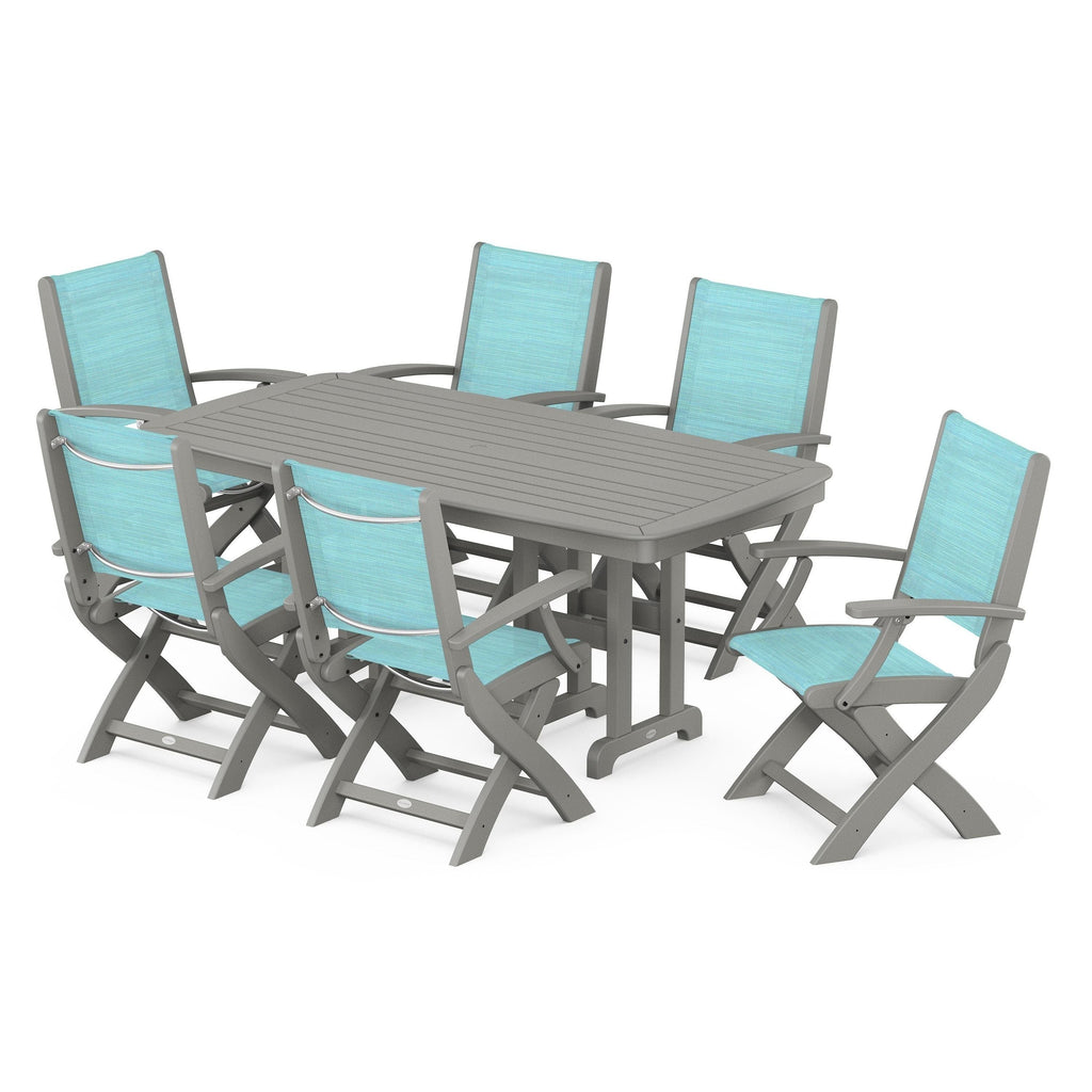 Coastal Folding Arm Chair 7-Piece Dining Set
