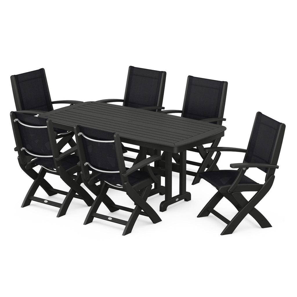 Coastal Folding Arm Chair 7-Piece Dining Set