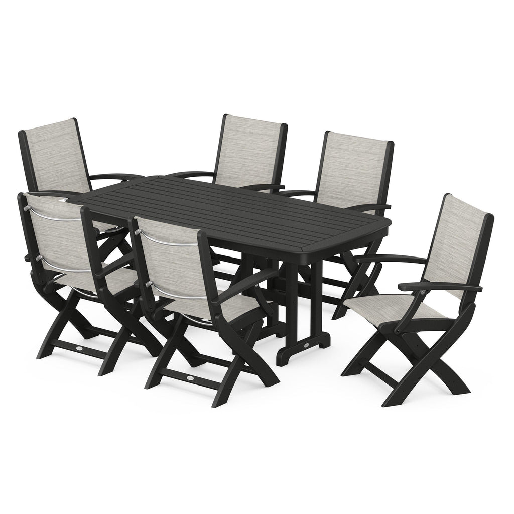 Coastal Folding Arm Chair 7-Piece Dining Set