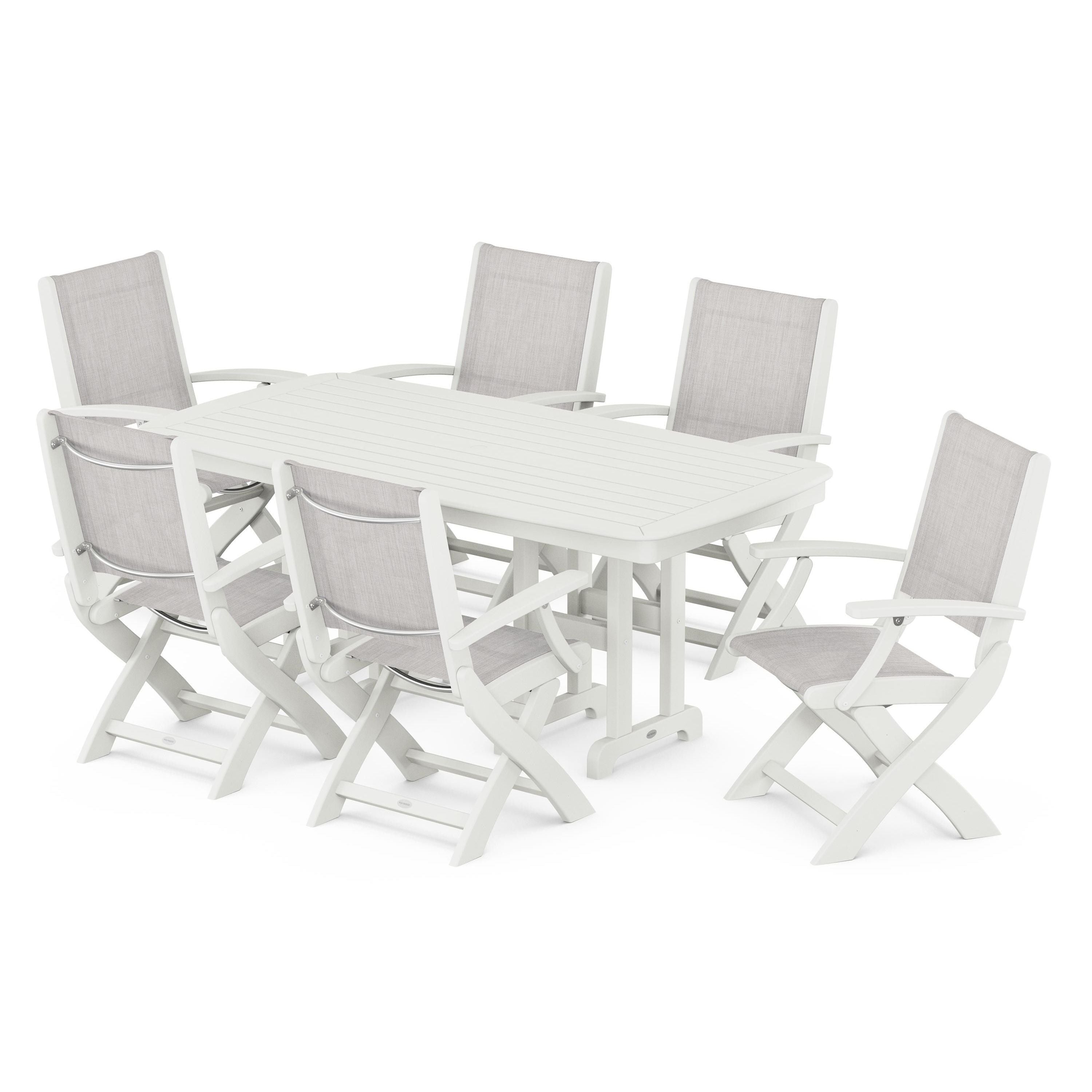 Coastal Folding Arm Chair 7-Piece Dining Set
