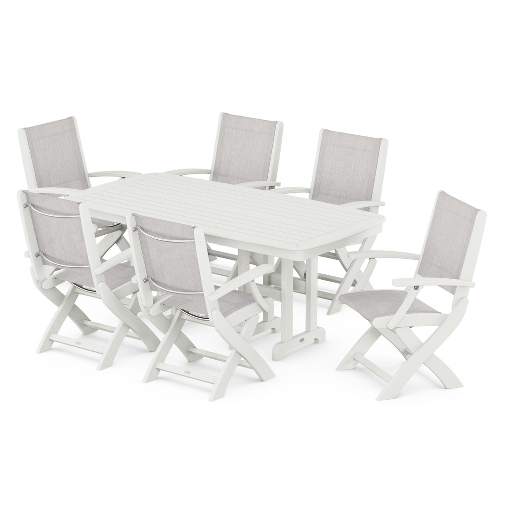 Coastal Folding Arm Chair 7-Piece Dining Set