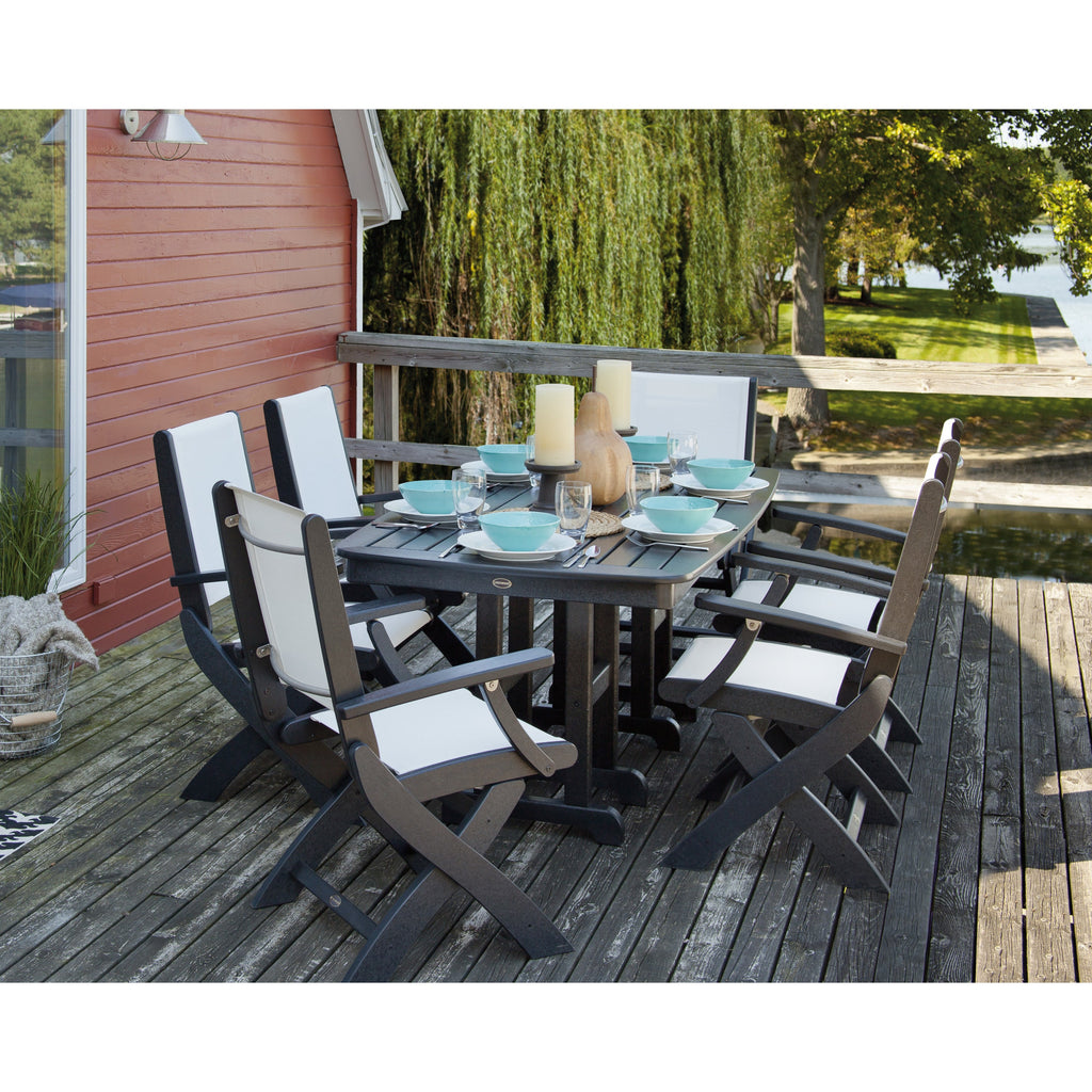 Coastal Folding Arm Chair 7-Piece Dining Set