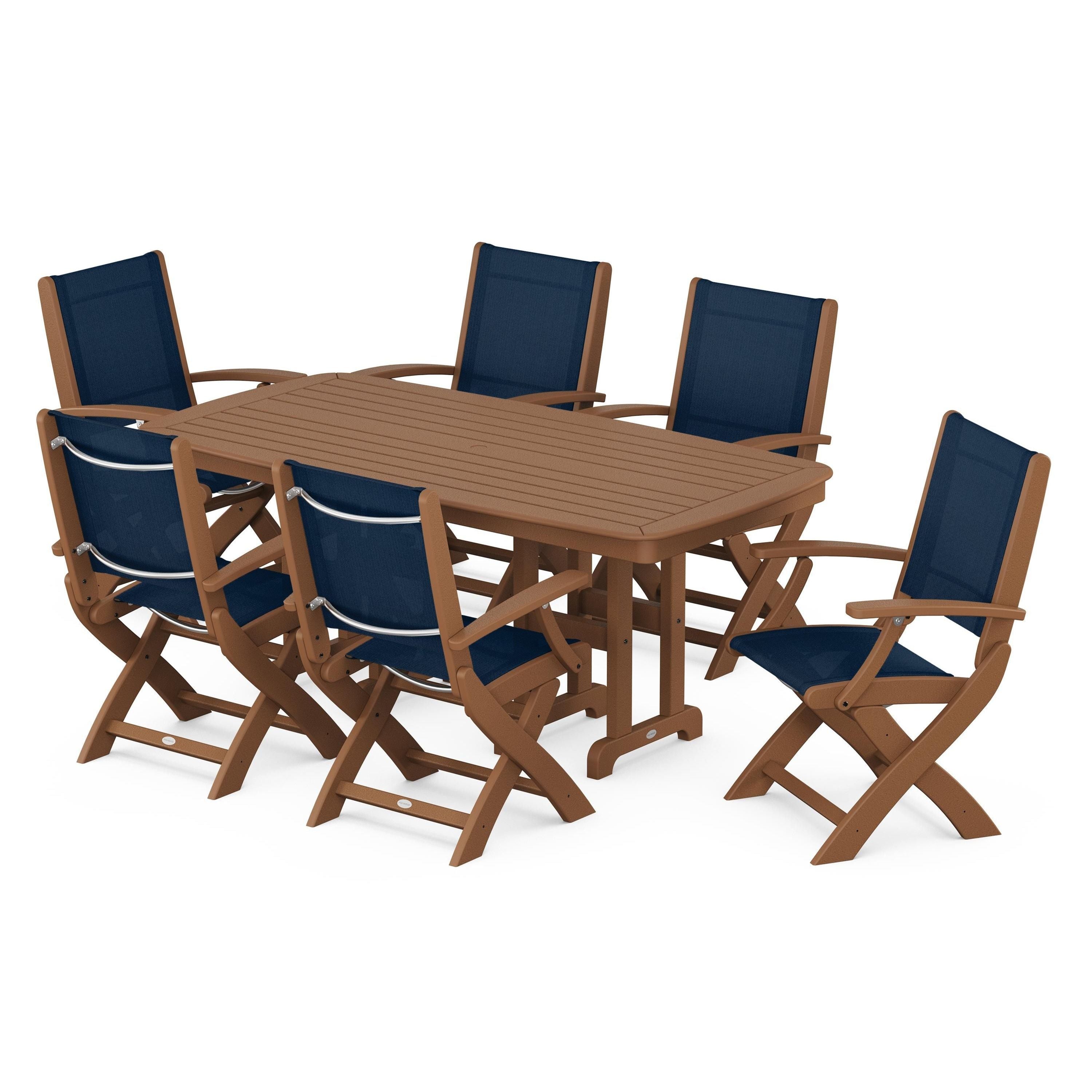 Coastal Folding Arm Chair 7-Piece Dining Set