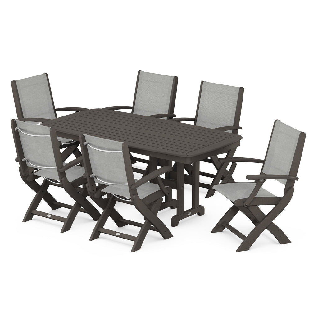 Coastal Folding Arm Chair 7-Piece Dining Set
