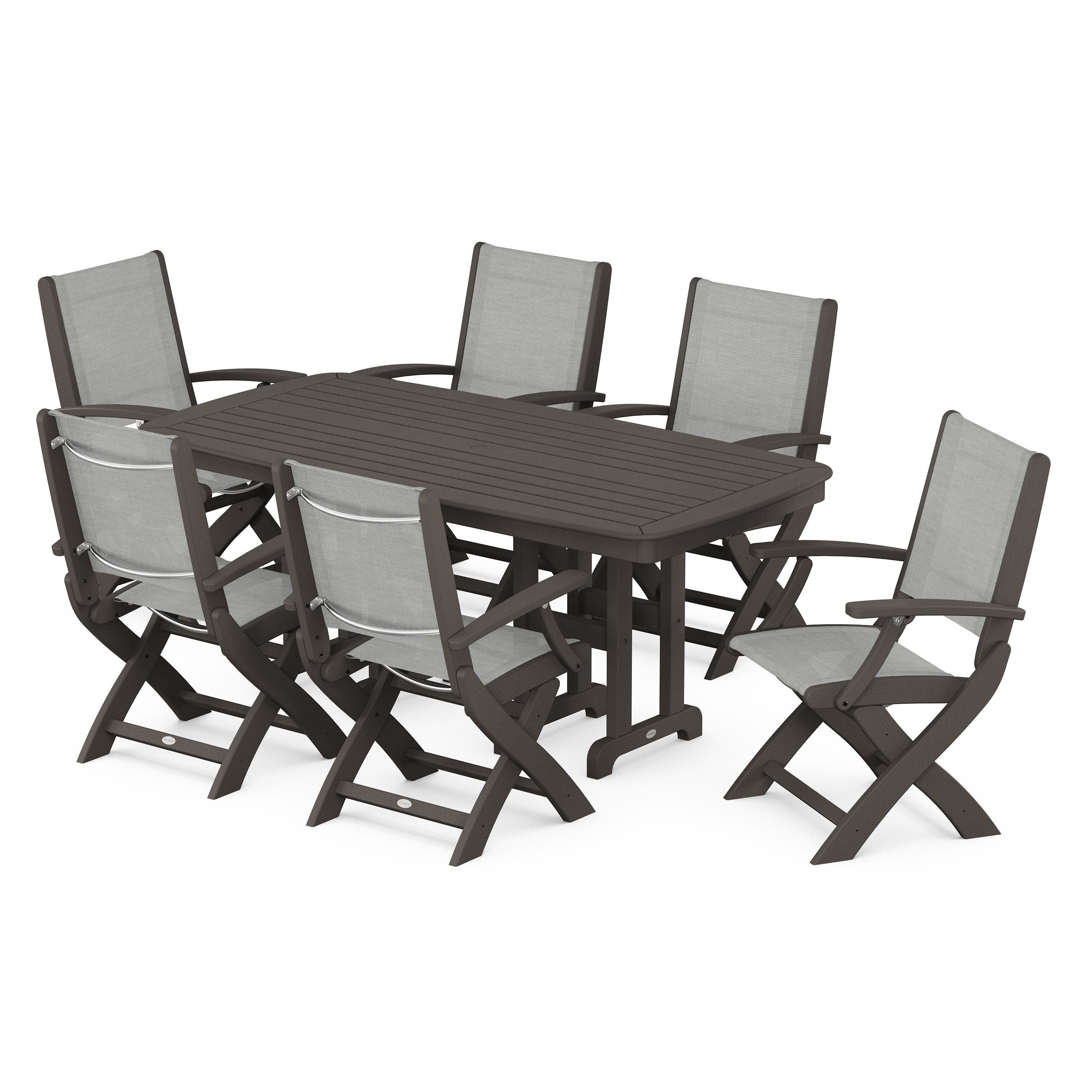 Coastal Folding Arm Chair 7-Piece Dining Set