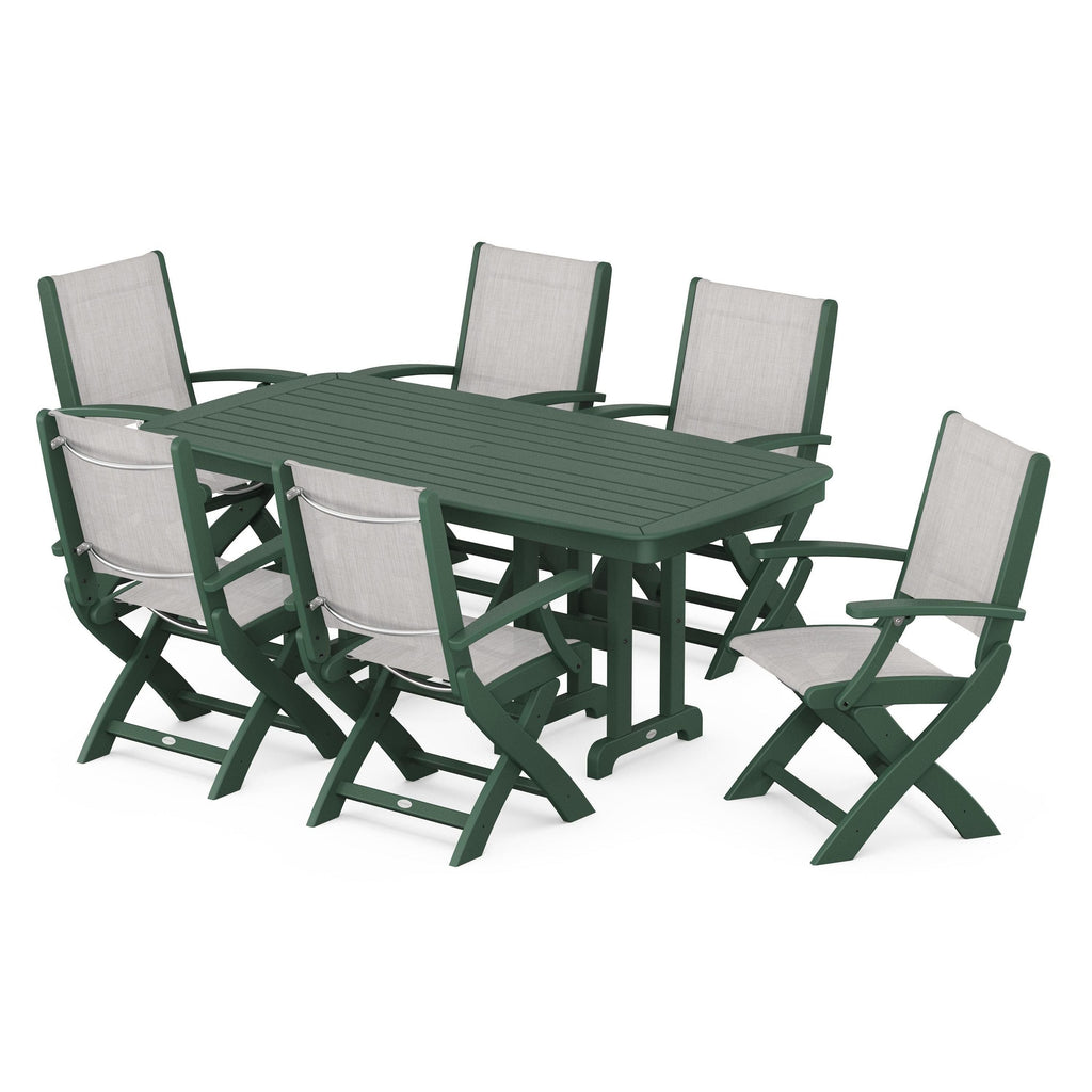 Coastal Folding Arm Chair 7-Piece Dining Set