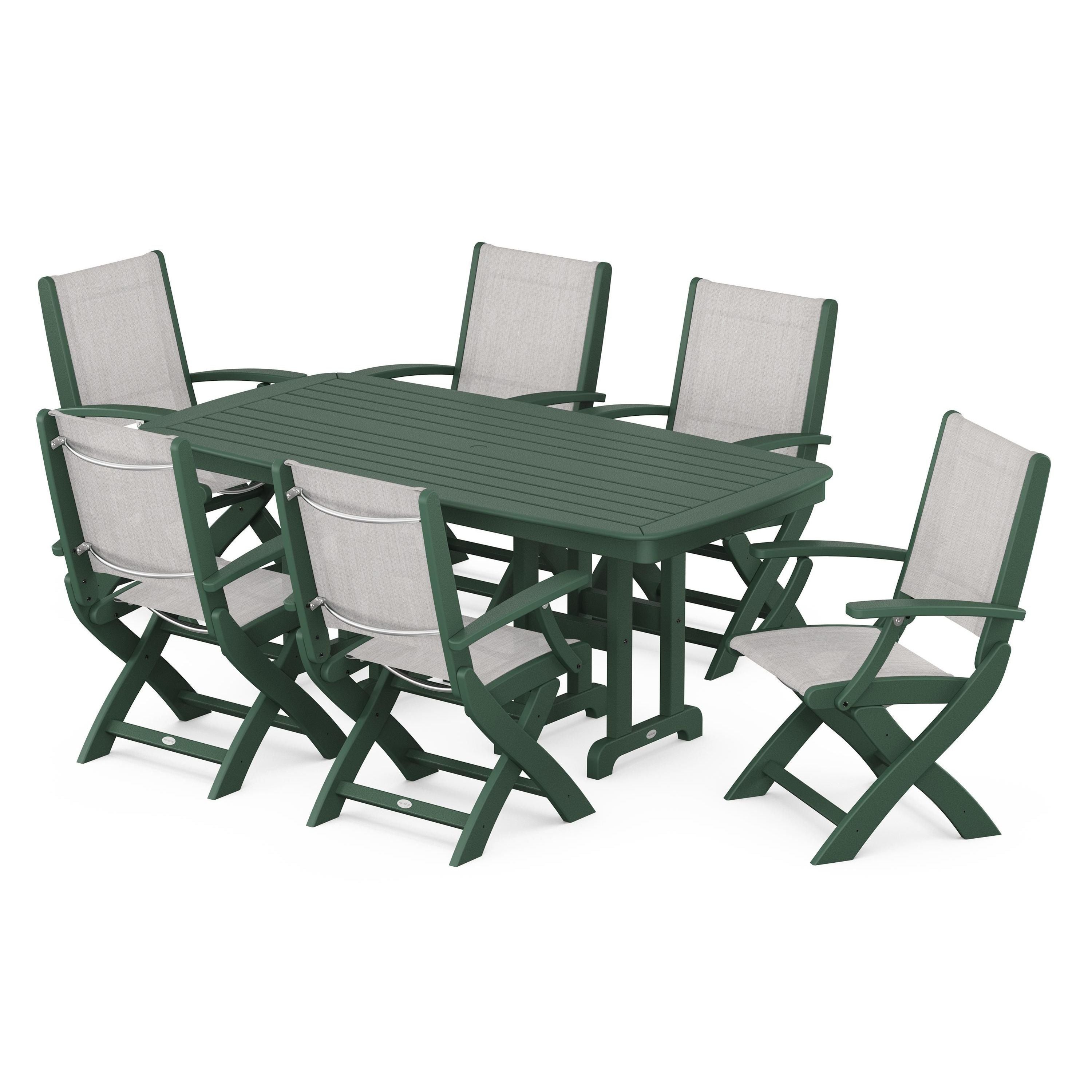 Coastal Folding Arm Chair 7-Piece Dining Set