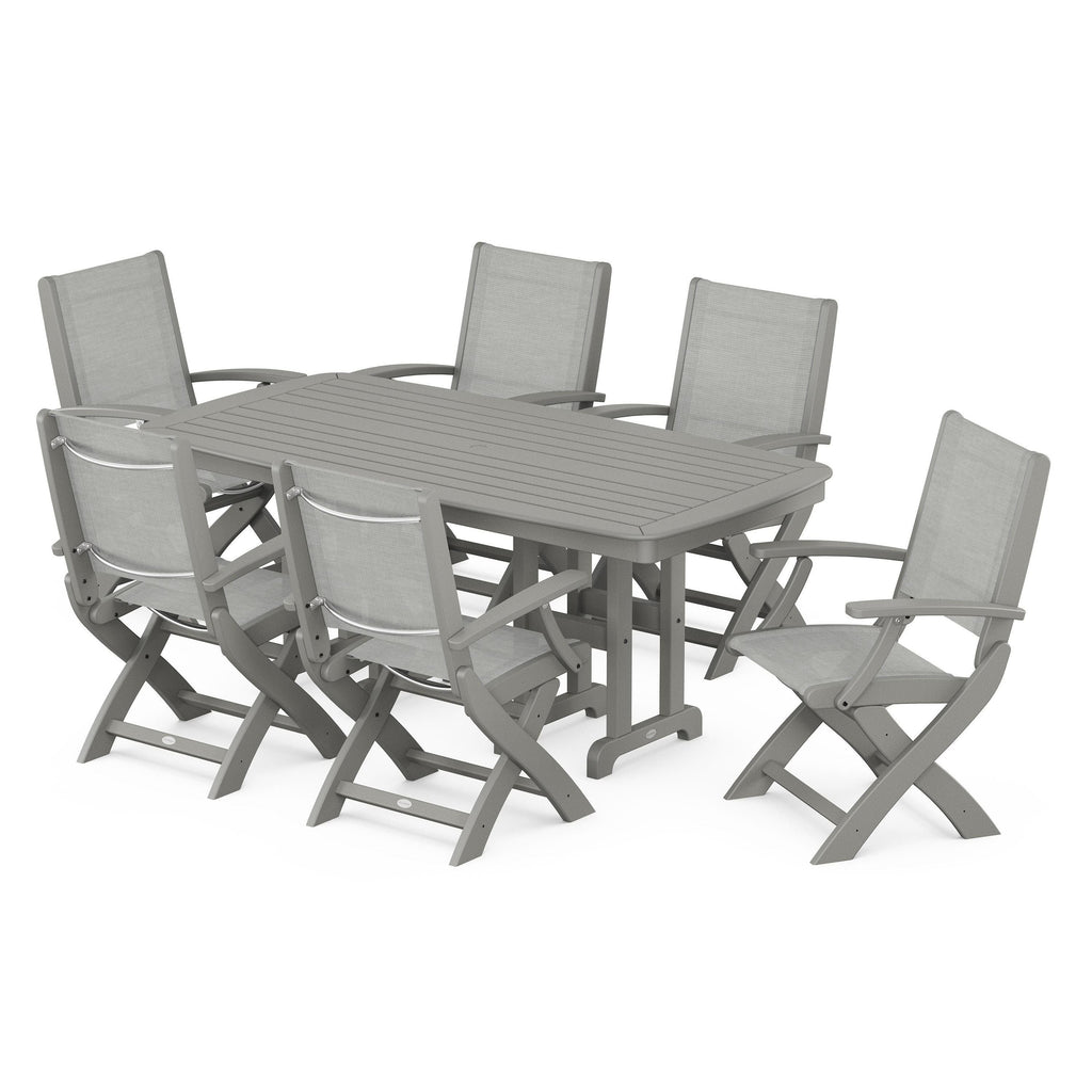 Coastal Folding Arm Chair 7-Piece Dining Set