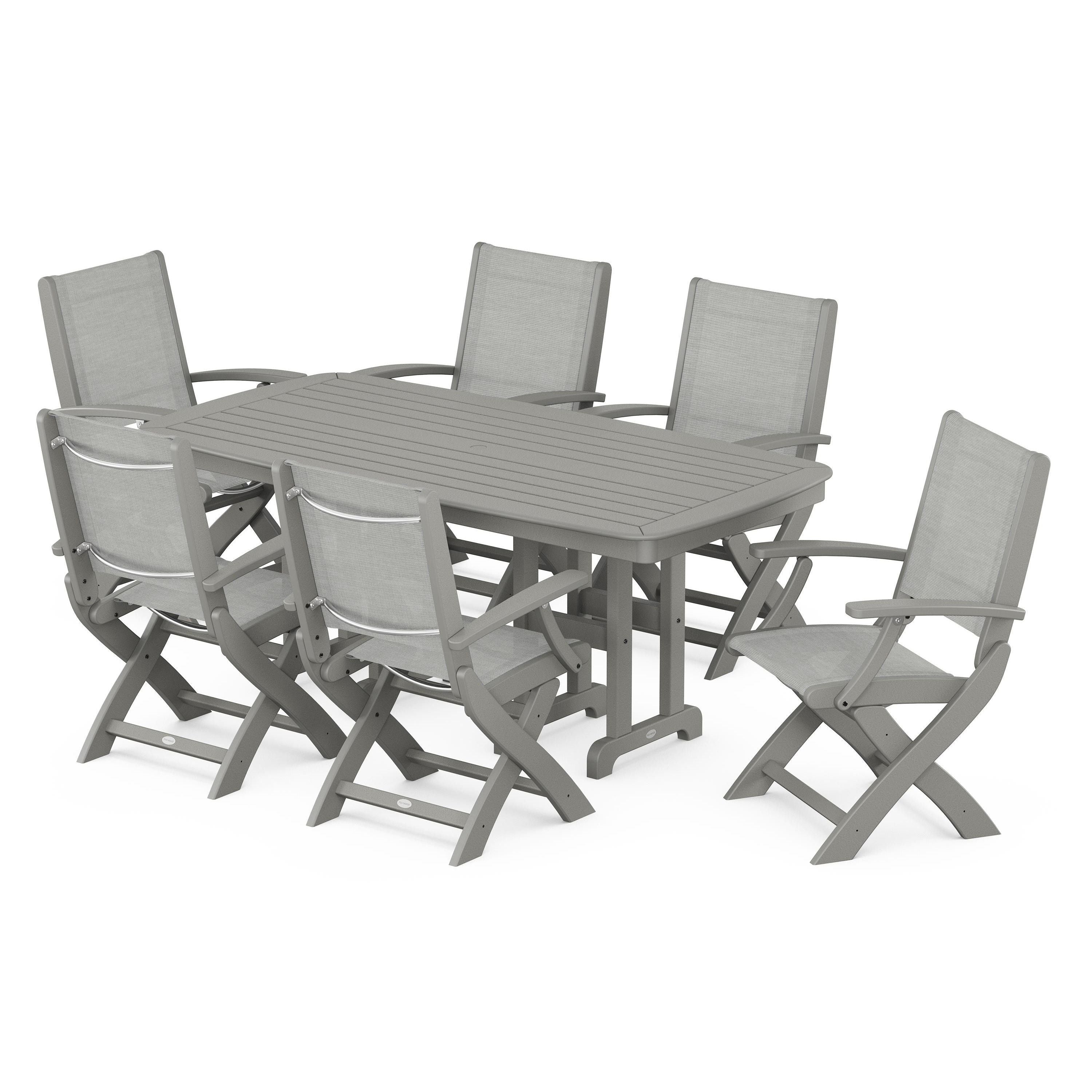 Coastal Folding Arm Chair 7-Piece Dining Set