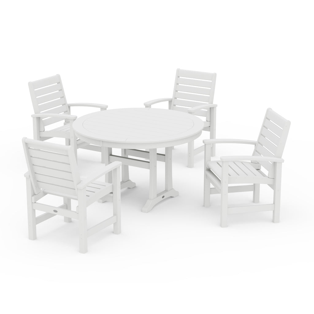 Signature 5-Piece Round Dining Set with Trestle Legs