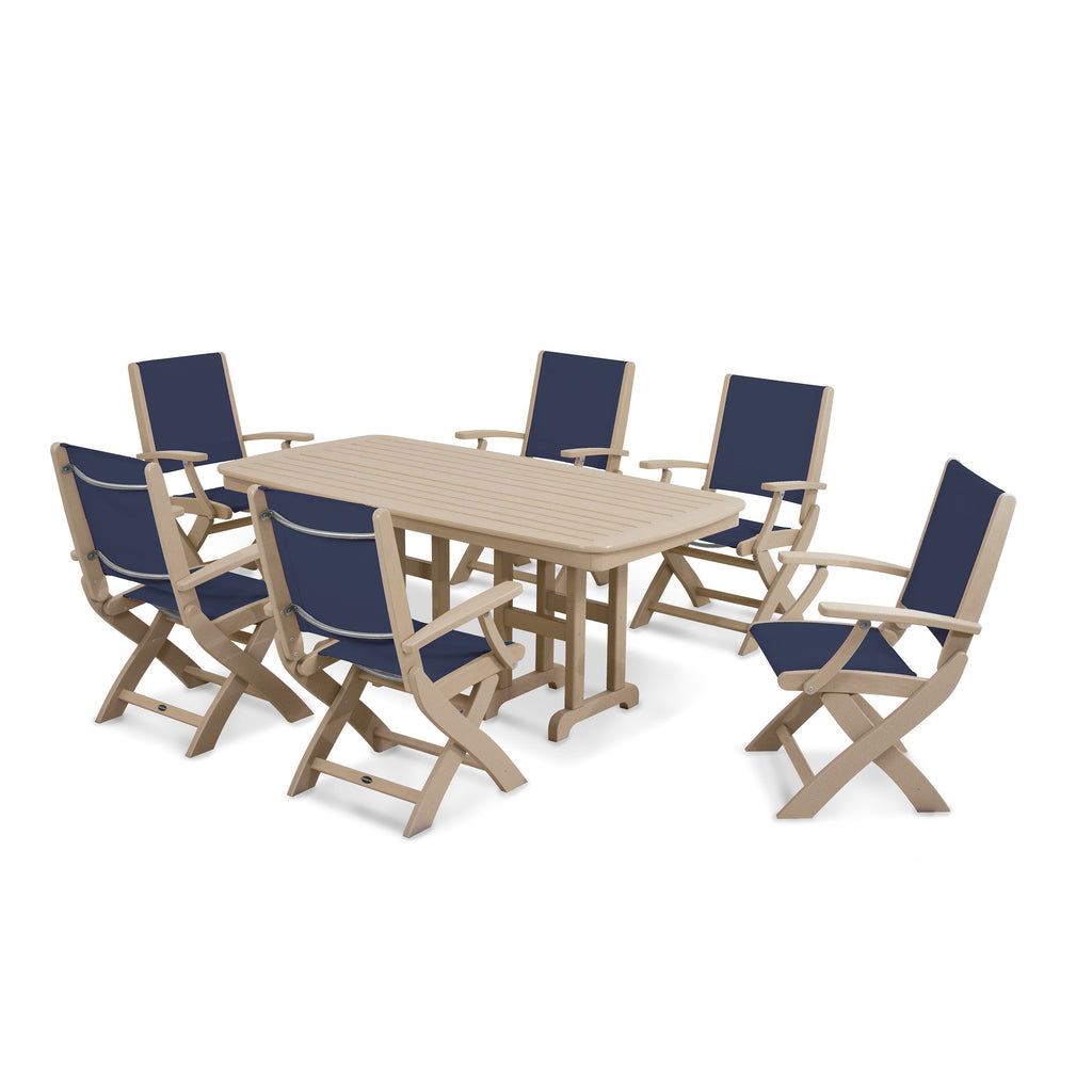 Coastal Folding Arm Chair 7-Piece Dining Set
